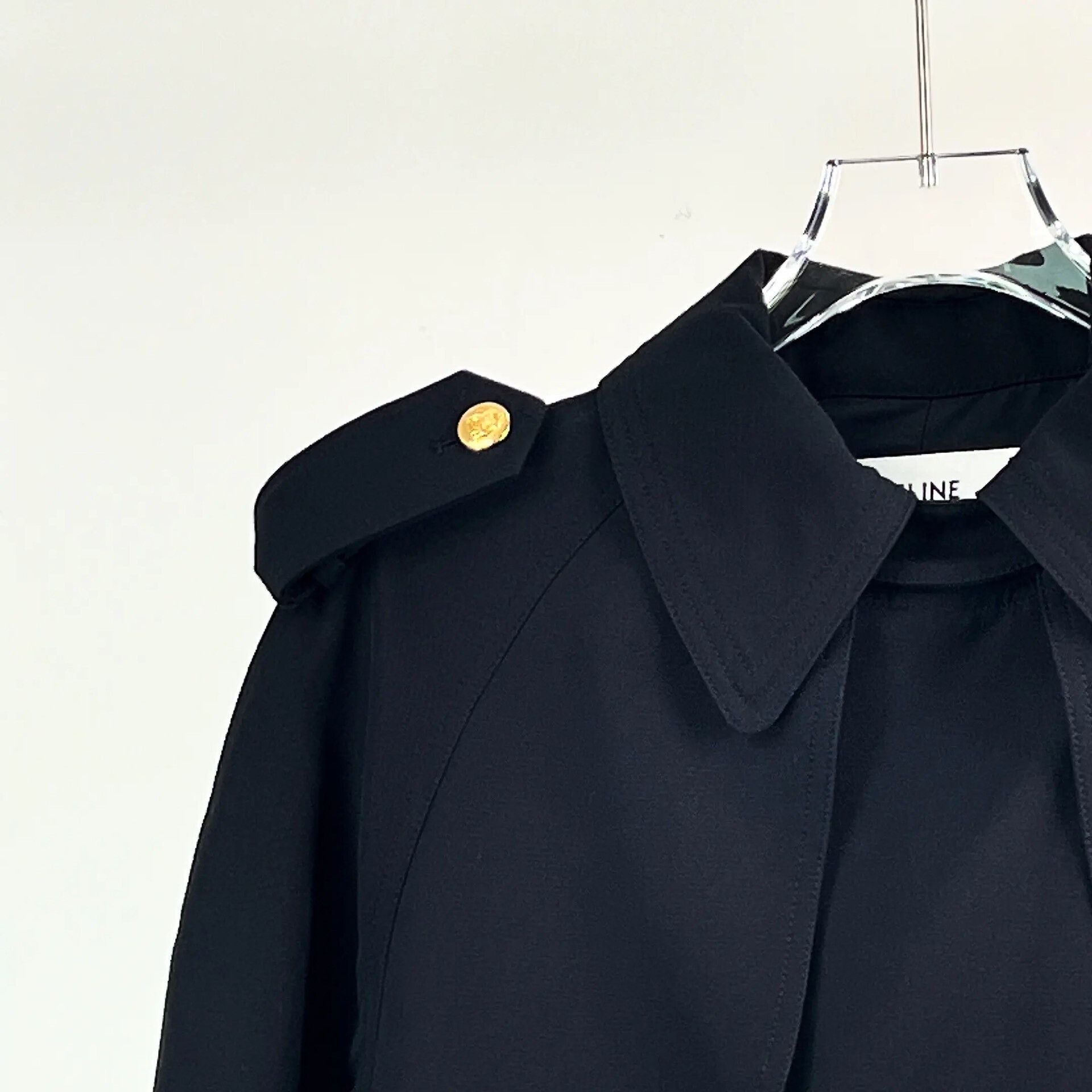 Celine Celine Black Gold Button Wool Trench Coat Size XXS / US 00 / IT 34 - 6 Thumbnail
