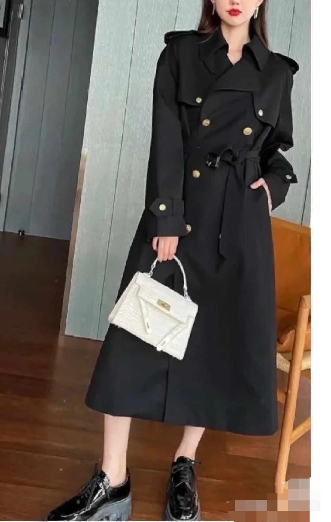 Celine Celine Black Gold Button Wool Trench Coat Size XXS / US 00 / IT 34 - 2 Thumbnail