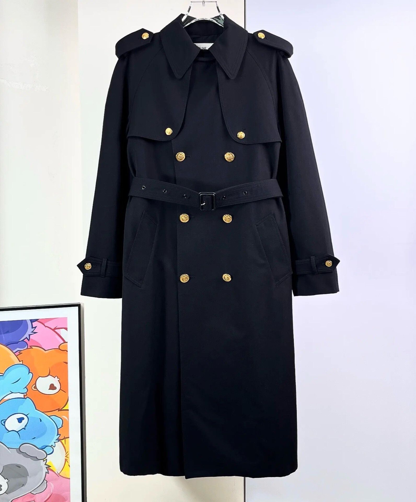 Celine Celine Black Gold Button Wool Trench Coat Size XXS / US 00 / IT 34 - 4 Thumbnail