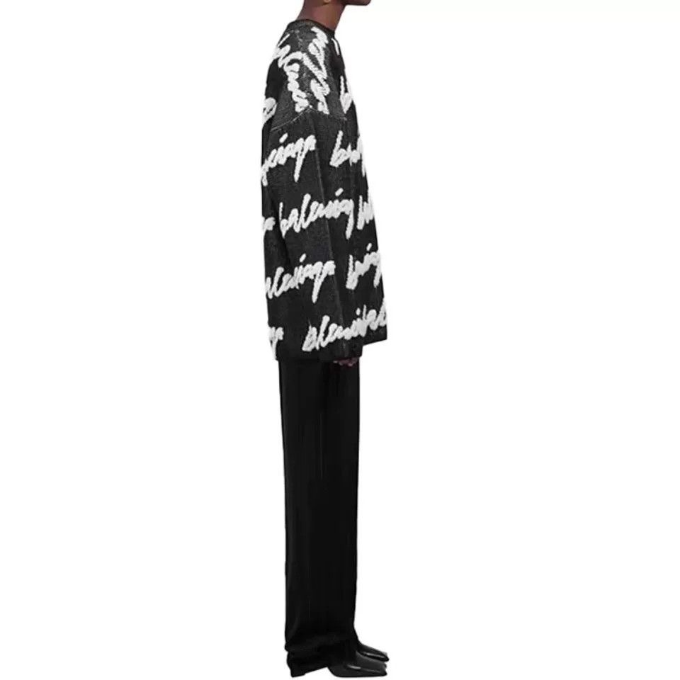 Balenciaga Balenciaga Cursive Letter All-Over Print Sweater Size US XS / EU 42 / 0 - 6 Thumbnail