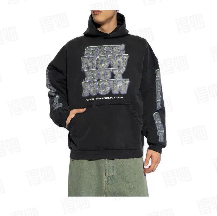 Balenciaga Balenciaga SS24 Diamond Distressed Hoodie Size US S / EU 44-46 / 1 - 2 Thumbnail