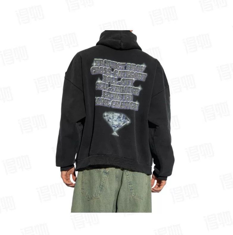 Balenciaga Balenciaga SS24 Diamond Distressed Hoodie Size US S / EU 44-46 / 1 - 3 Thumbnail