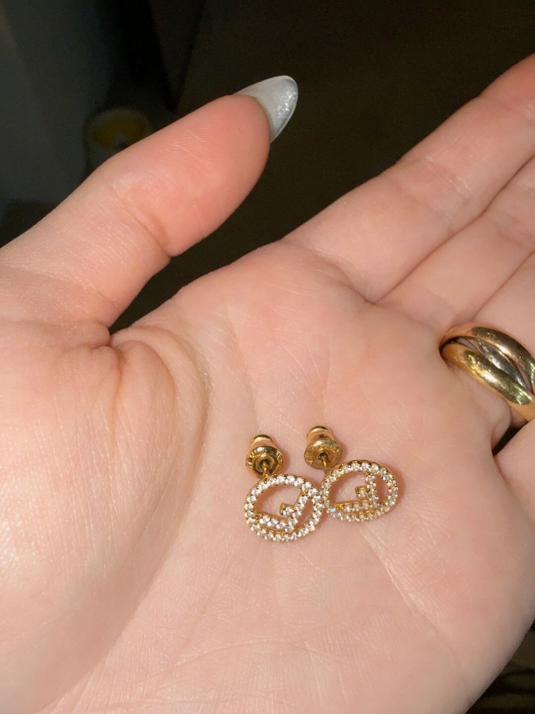 Fendi Fendi Rhinestone Ear Studs in Gold Size ONE SIZE - 2 Thumbnail