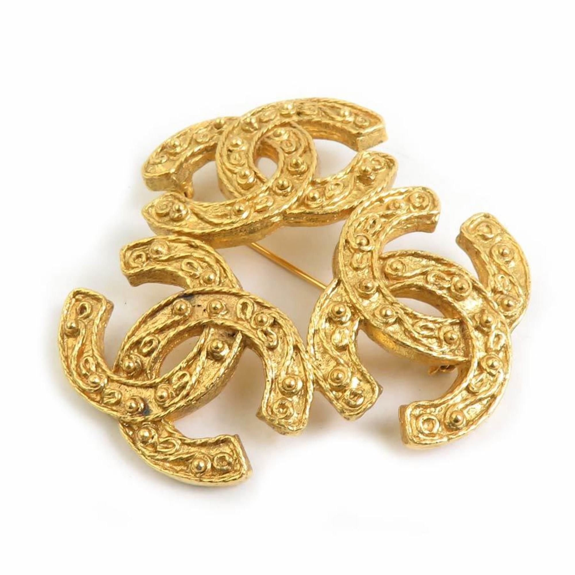 Chanel CHANEL Triple Coco Mark Metal Gold Brooch for Women e61339i Size ONE SIZE - 2 Thumbnail