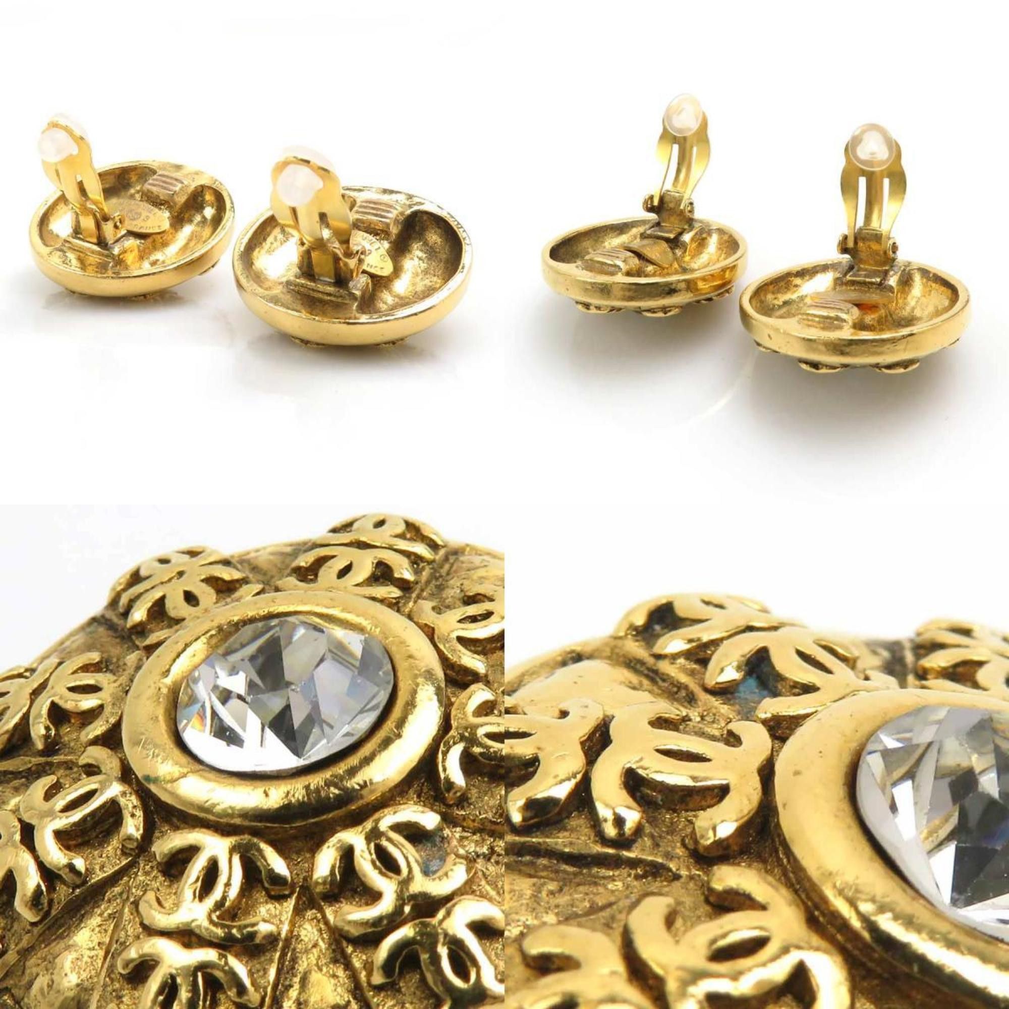 Chanel CHANEL Coco Mark Metal/Rhinestone Earrings, Gold/Silver, Women's, e61346 Size ONE SIZE - 3 Thumbnail