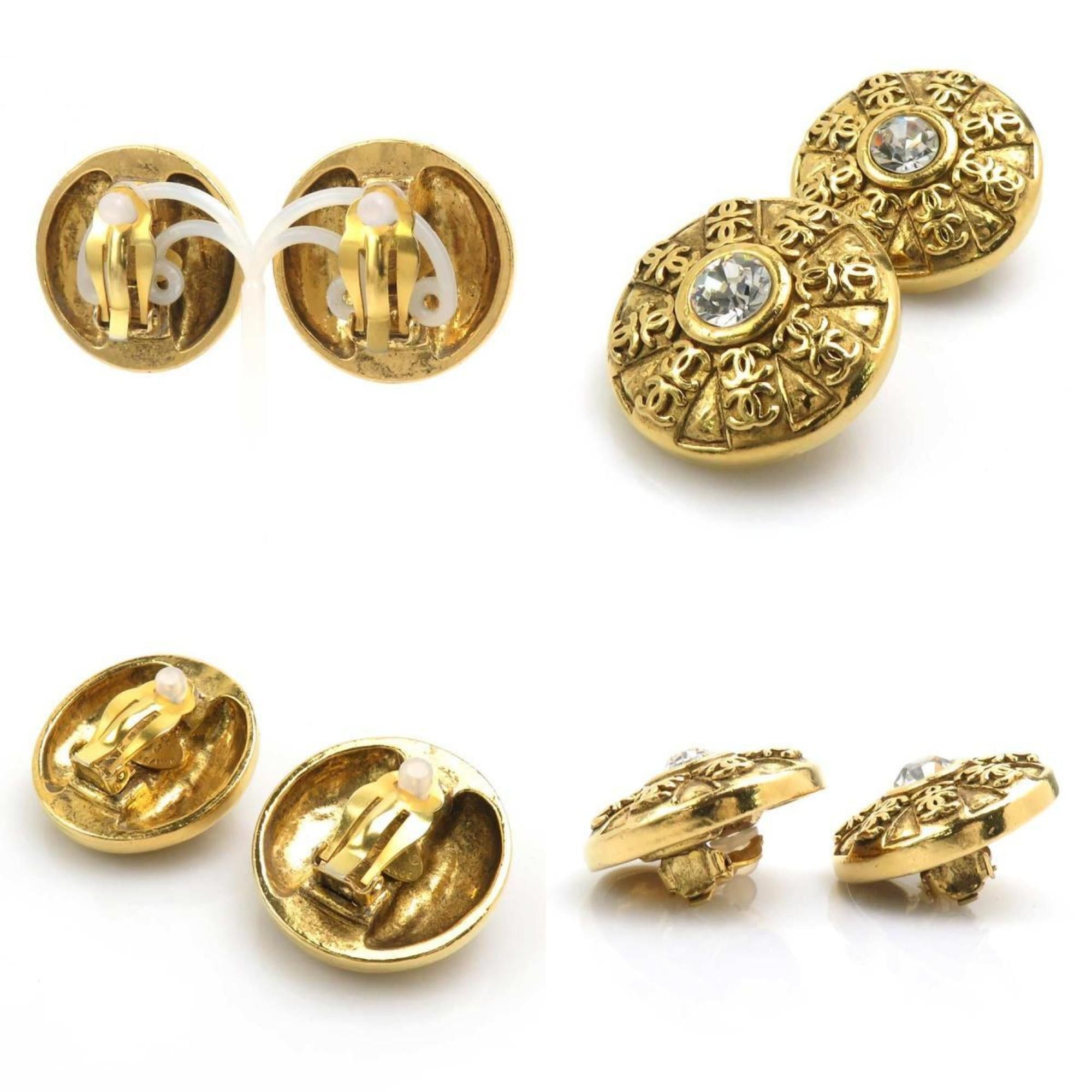 Chanel CHANEL Coco Mark Metal/Rhinestone Earrings, Gold/Silver, Women's, e61346 Size ONE SIZE - 2 Thumbnail