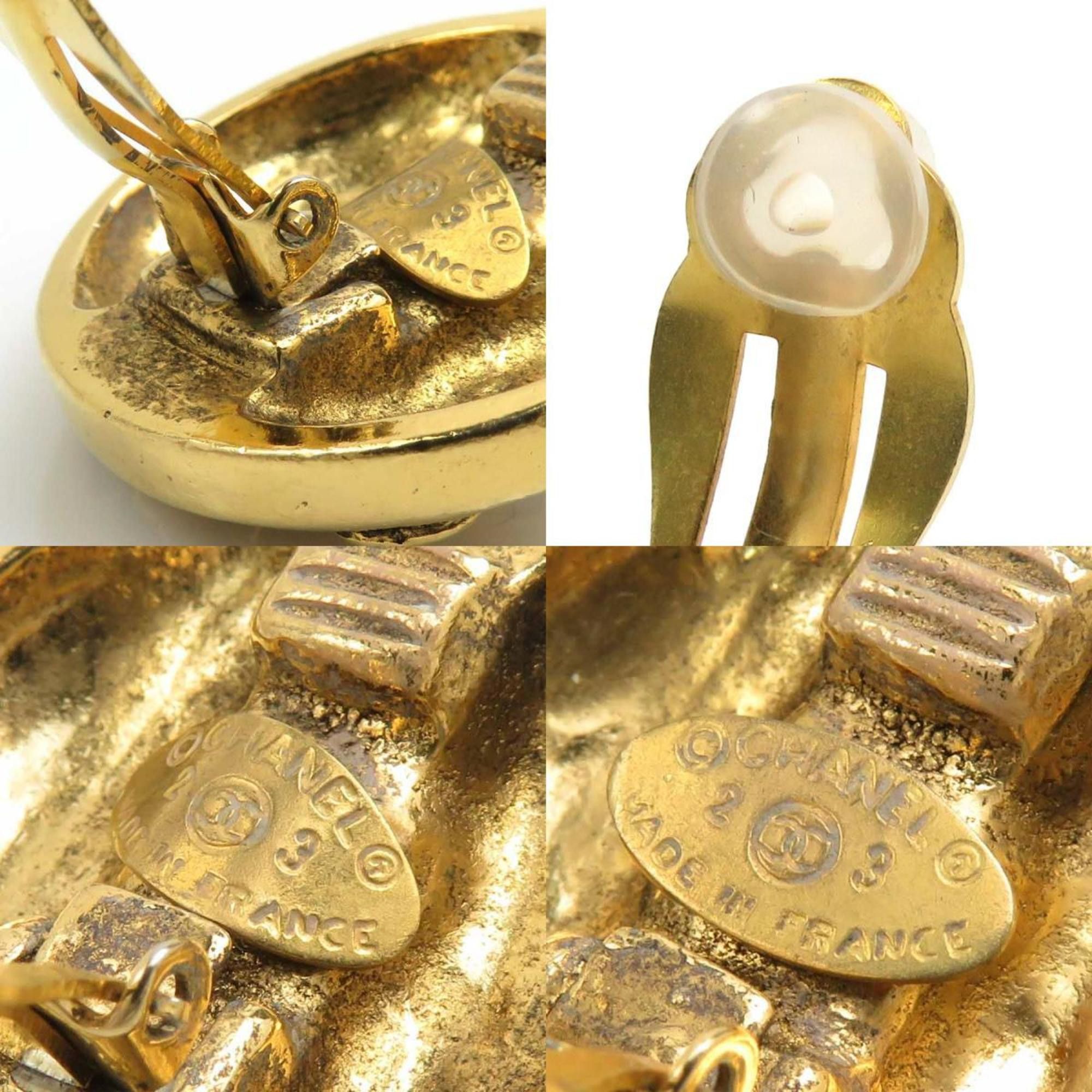 Chanel CHANEL Coco Mark Metal/Rhinestone Earrings, Gold/Silver, Women's, e61346 Size ONE SIZE - 5 Thumbnail