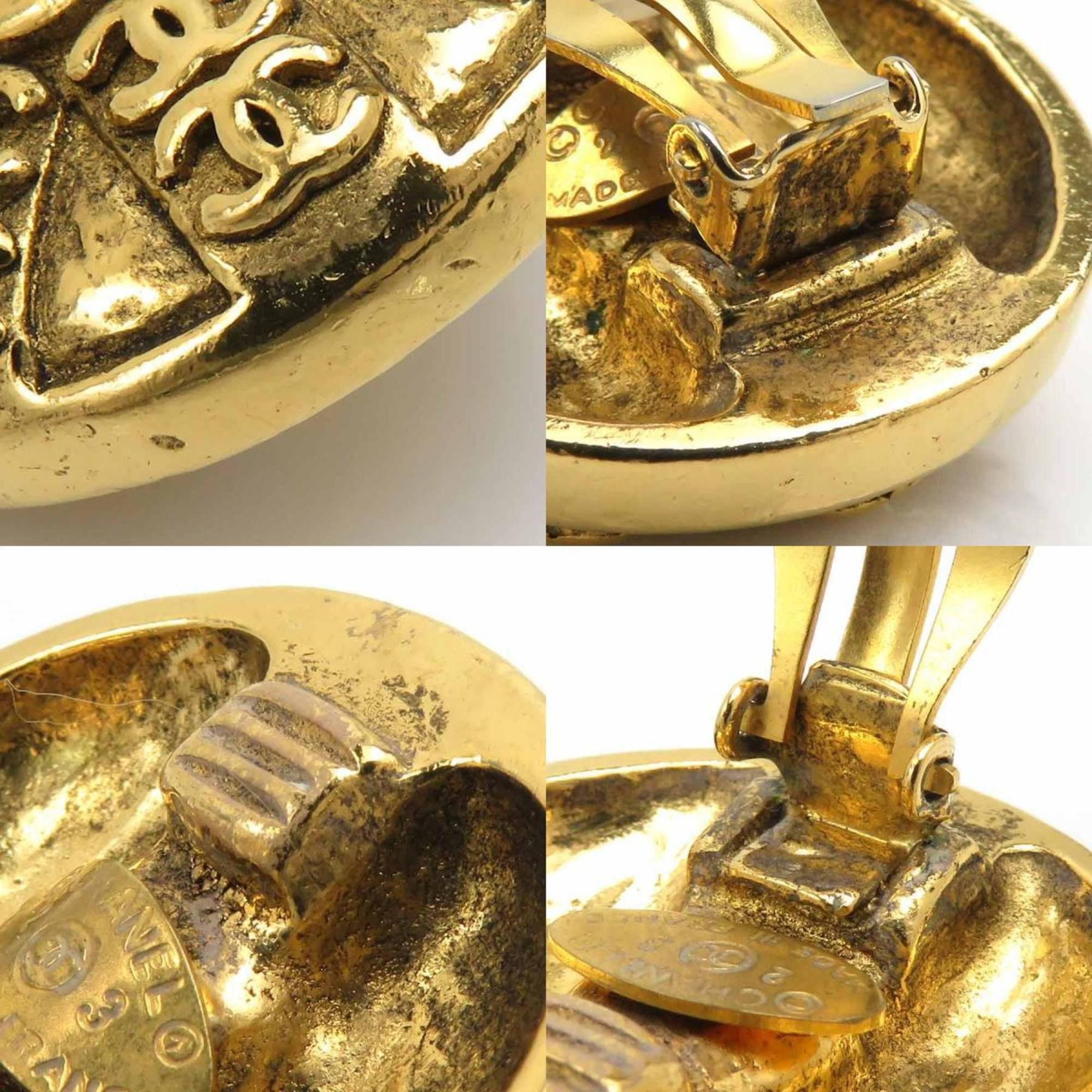 Chanel CHANEL Coco Mark Metal/Rhinestone Earrings, Gold/Silver, Women's, e61346 Size ONE SIZE - 4 Thumbnail