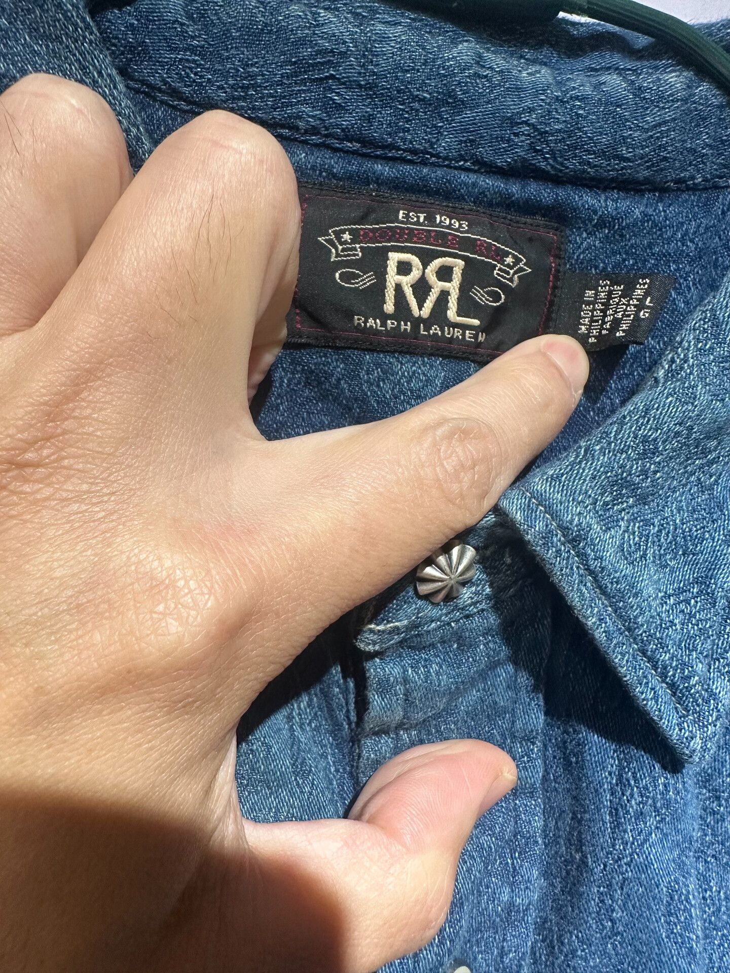 RRL Ralph Lauren RRL Dark Pattern Indigo Dyed Shirt Size US XL / EU 56 / 4 - 4 Thumbnail