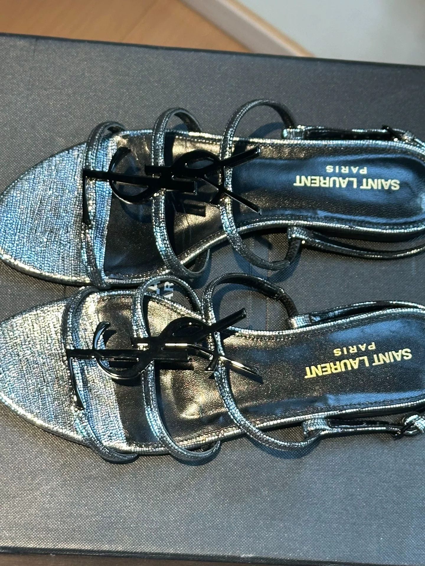 Yves Saint Laurent Saint Laurent Silver Logo Sandals Size 36.5 Size US 5.5 / IT 35.5 - 2 Thumbnail
