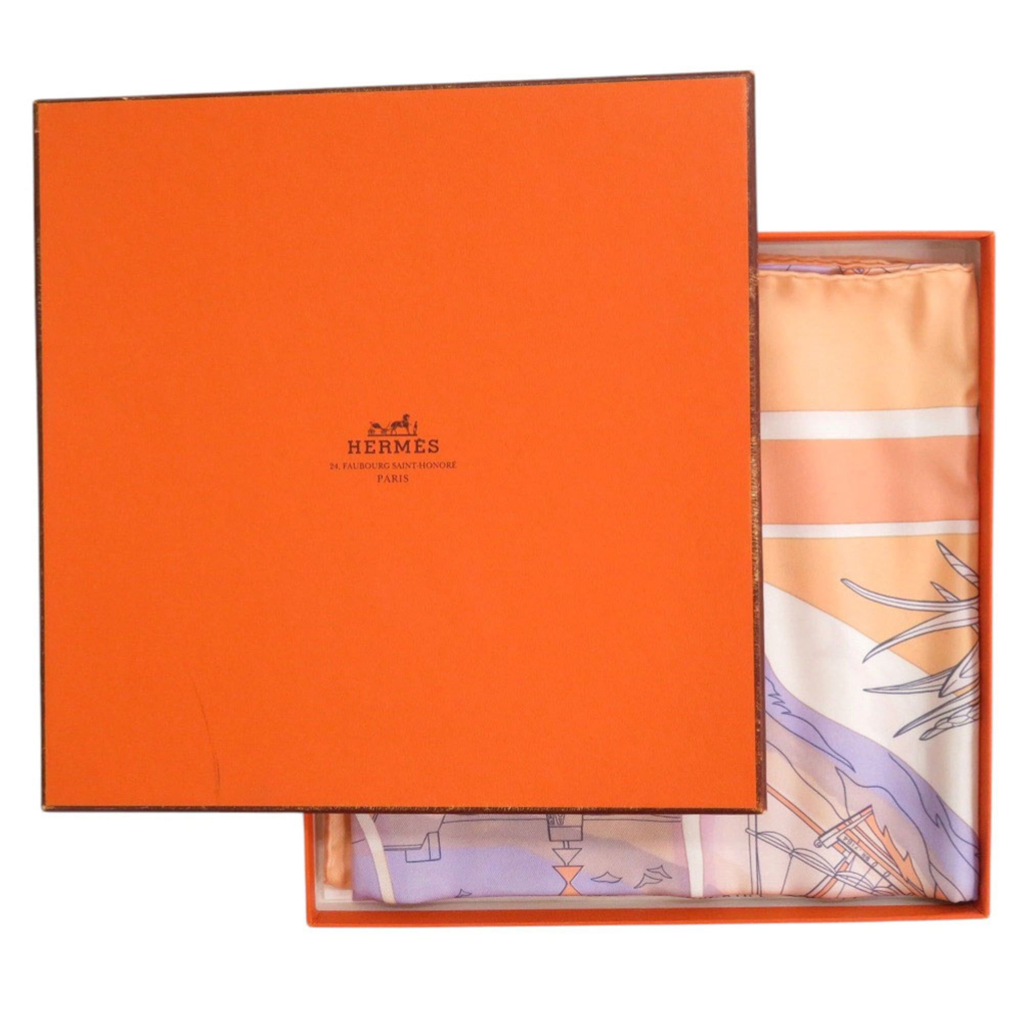 Hermes Hermes Excellent condition Hermès Carré 90 "Friends of the Sea" silk scarf in orange and pastel purple (1061) Size ONE SIZE - 2 Thumbnail