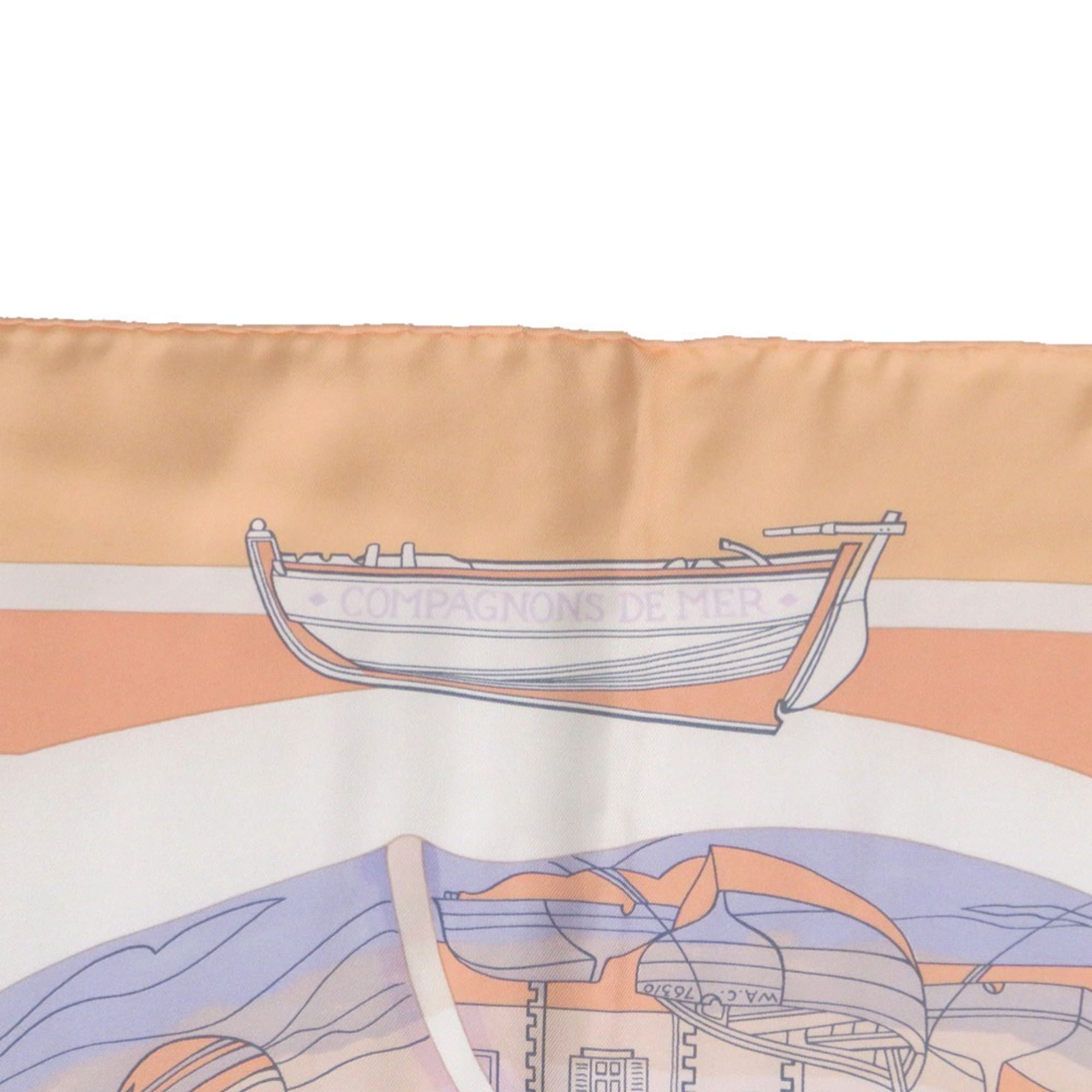 Hermes Hermes Excellent condition Hermès Carré 90 "Friends of the Sea" silk scarf in orange and pastel purple (1061) Size ONE SIZE - 3 Thumbnail