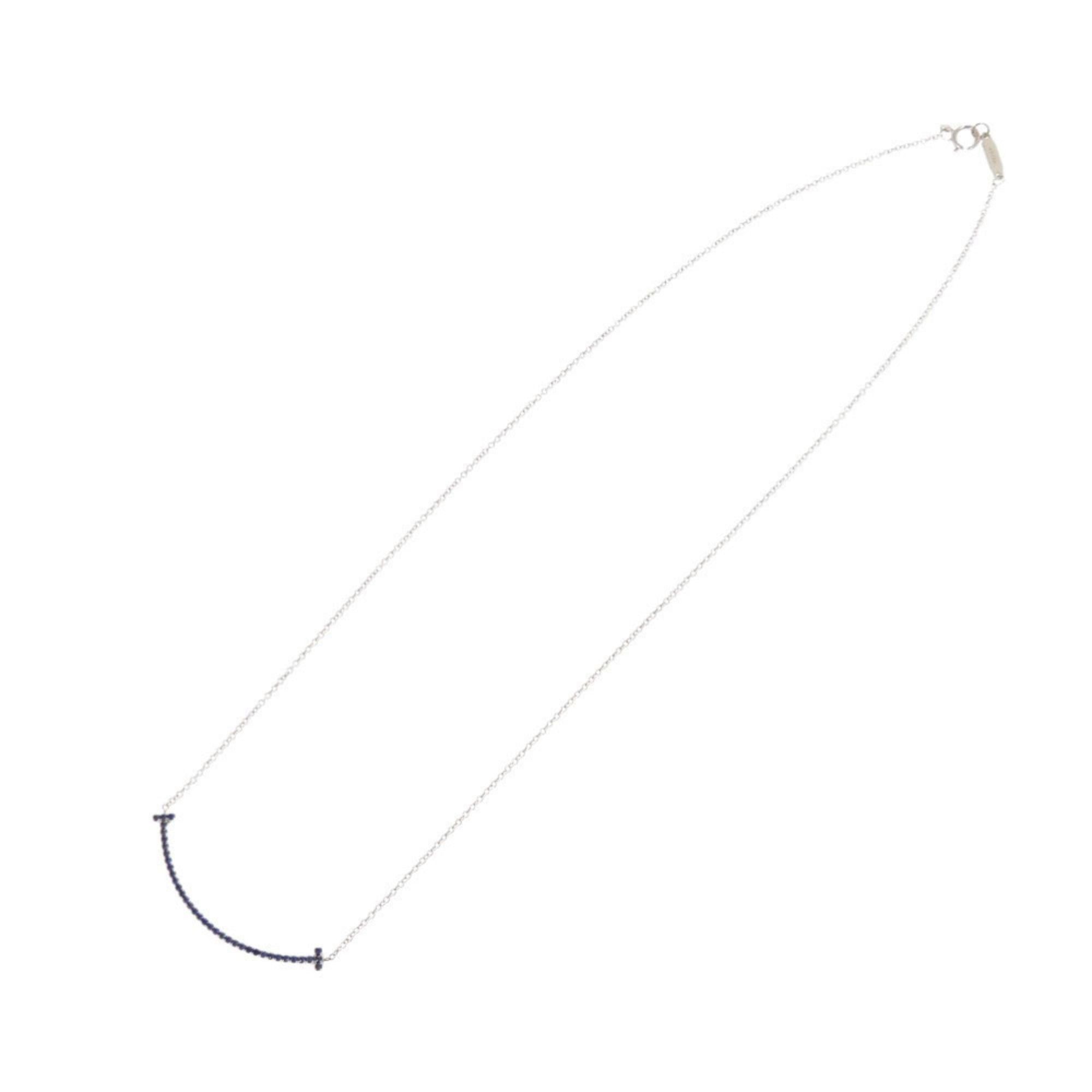 Tiffany & Co. Excellent condition Tiffany T Smile small necklace in 18K white gold with sapphire and 750 gold. Item number 1416. Size ONE SIZE - 3 Thumbnail