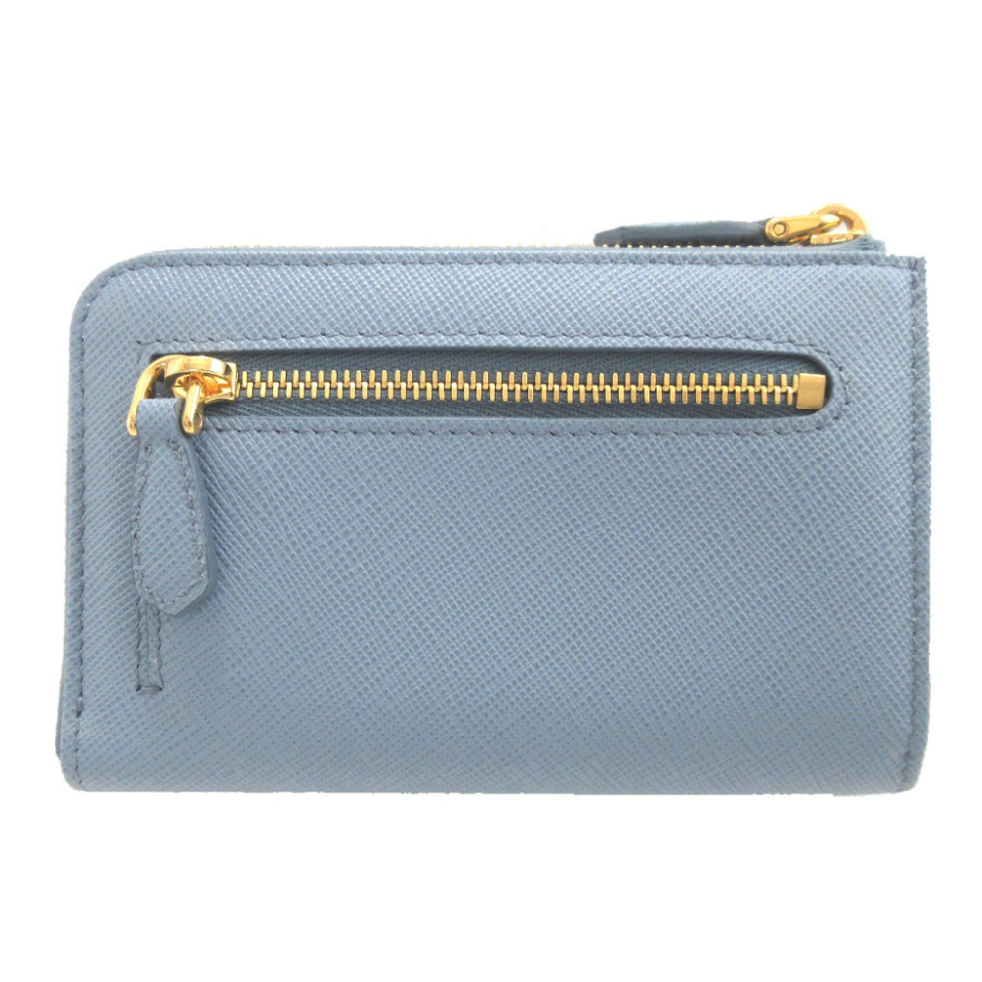 Prada 8A0581 Prada 1PP122 Saffiano Triangle Leather Plate Blue Accessory Key Case Business Card 0581 Size ONE SIZE - 3 Thumbnail