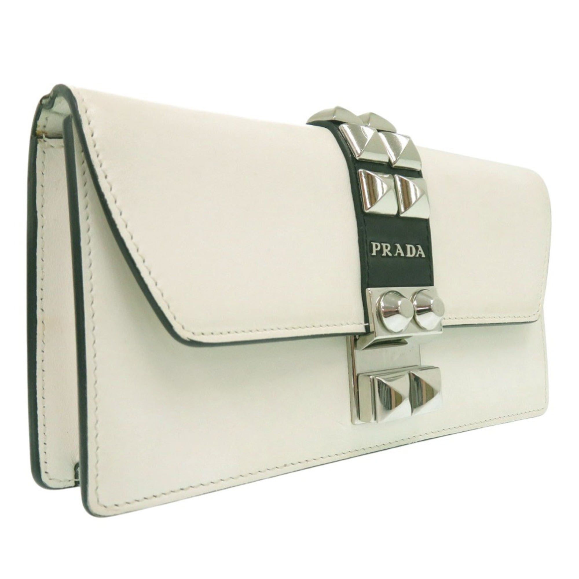 Prada Prada Studded Chain Wallet Crossbody Long in White Leather 1430 Size ONE SIZE - 4 Thumbnail