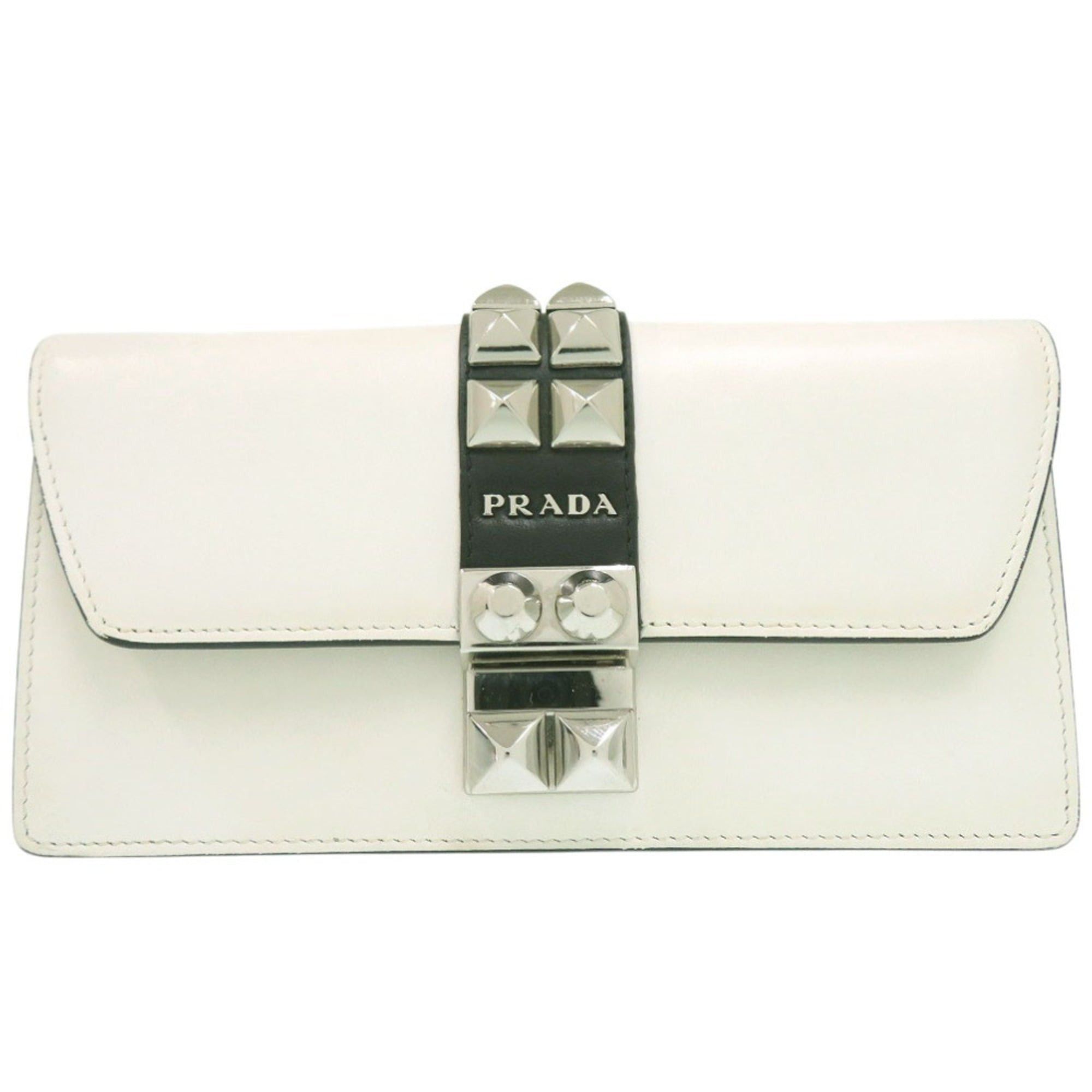 Prada Prada Studded Chain Wallet Crossbody Long in White Leather 1430 Size ONE SIZE - 2 Thumbnail