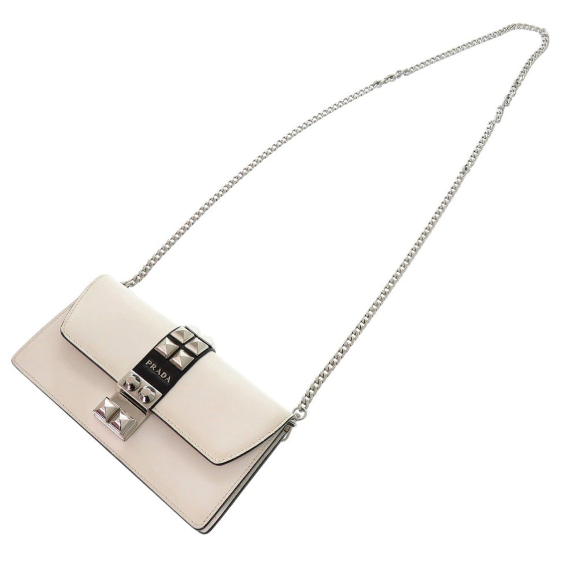 Prada Prada Studded Chain Wallet Crossbody Long in White Leather 1430 Size ONE SIZE - 6 Thumbnail