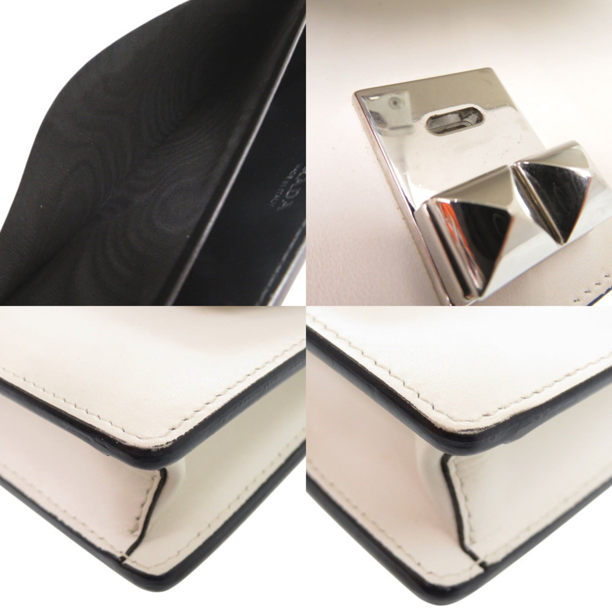 Prada Prada Studded Chain Wallet Crossbody Long in White Leather 1430 Size ONE SIZE - 8 Thumbnail