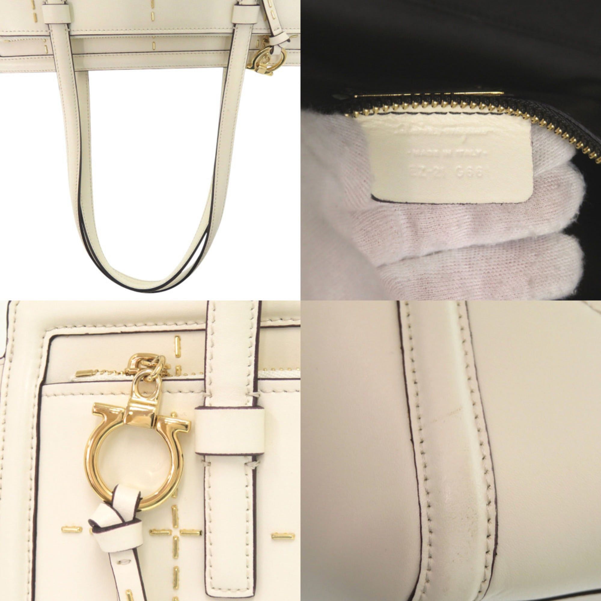 Salvatore Ferragamo Excellent condition Salvatore Ferragamo Amy EZ-21 G661 gold hardware leather white tote bag, one-shoulder 1544 Size ONE SIZE - 5 Thumbnail