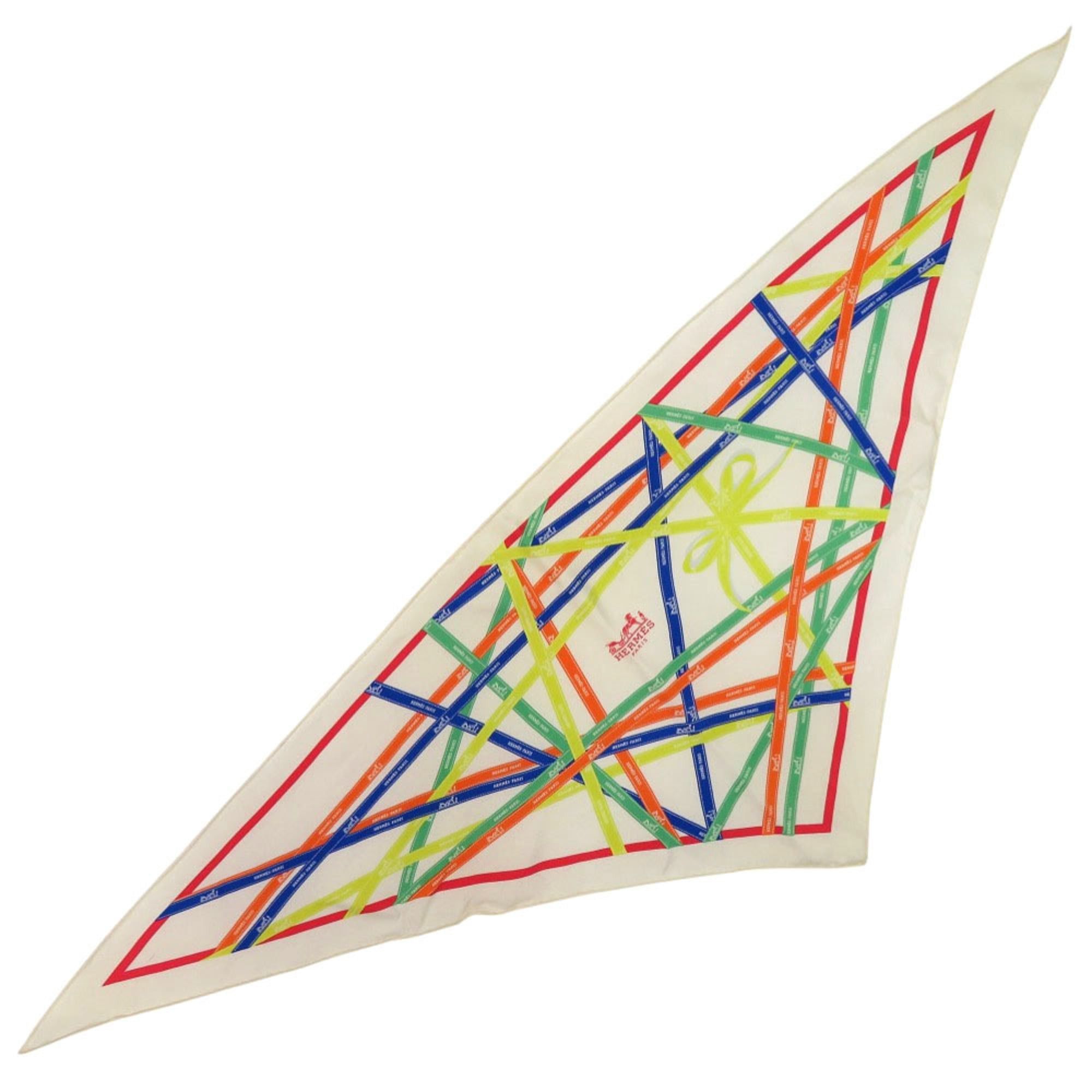 Hermes Hermes Excellent condition Hermès Carré Triangle Pointu Vintage Bolduc White Vert Blue Scarf Muffler 0276 Size ONE SIZE - 3 Thumbnail