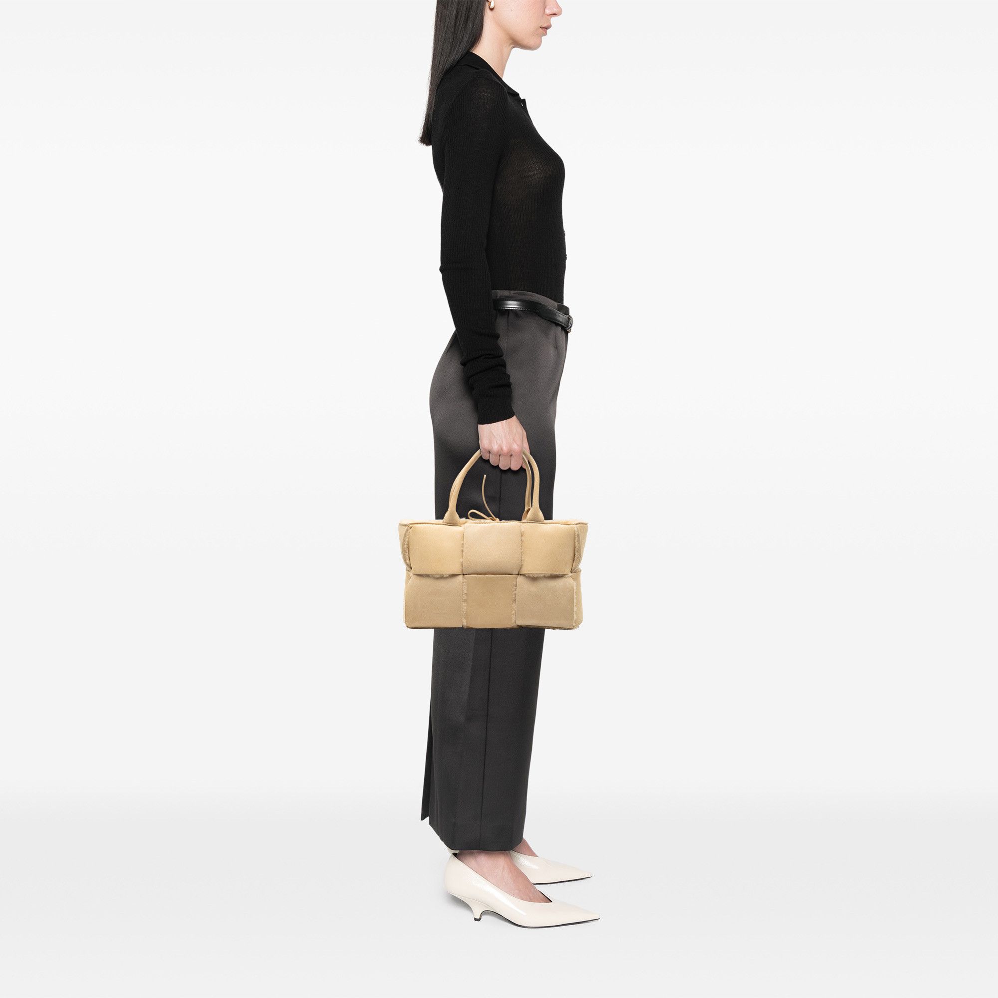 Bottega Veneta Bottega Veneta Small Suede and Shearling Maxi Intrecciato Arco Tote Size ONE SIZE - 7 Thumbnail