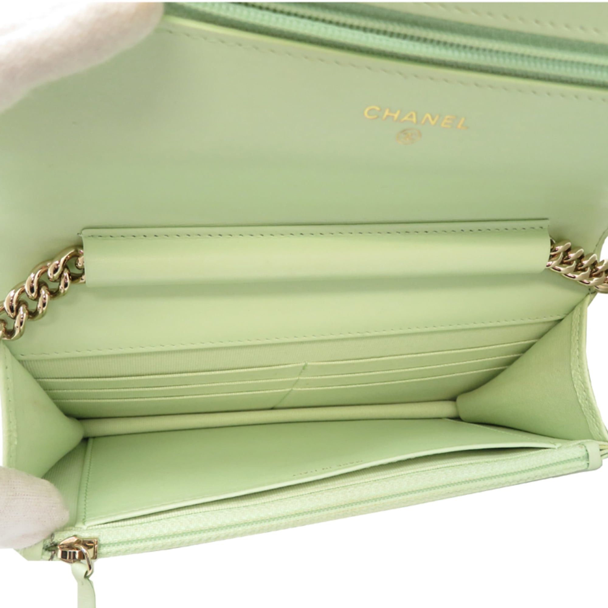 Chanel Chanel Boy V-Stitch Chain Wallet Women's Shoulder Bag AP1117 Caviar Leather Mint Green Size ONE SIZE - 7 Thumbnail