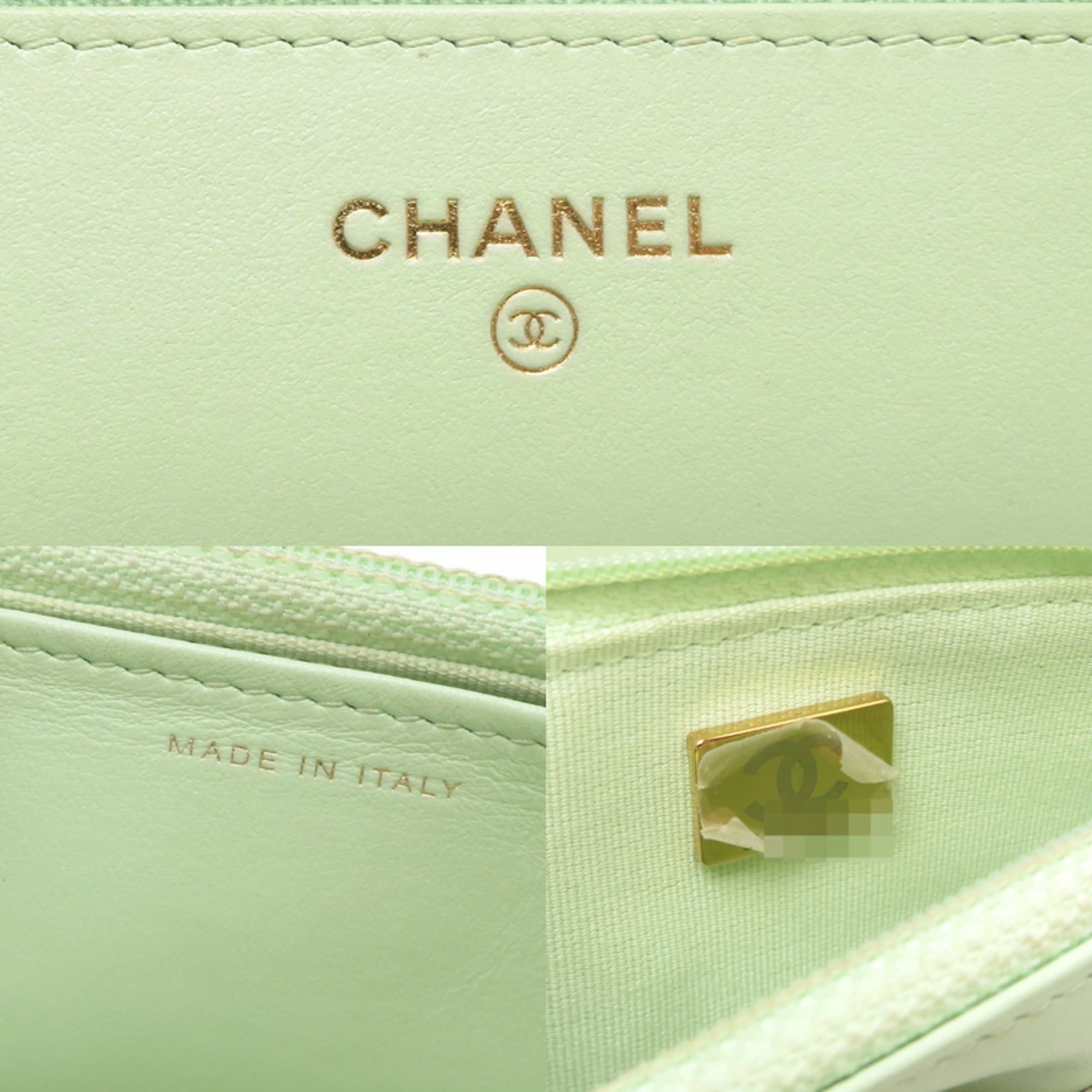 Chanel Chanel Boy V-Stitch Chain Wallet Women's Shoulder Bag AP1117 Caviar Leather Mint Green Size ONE SIZE - 8 Thumbnail