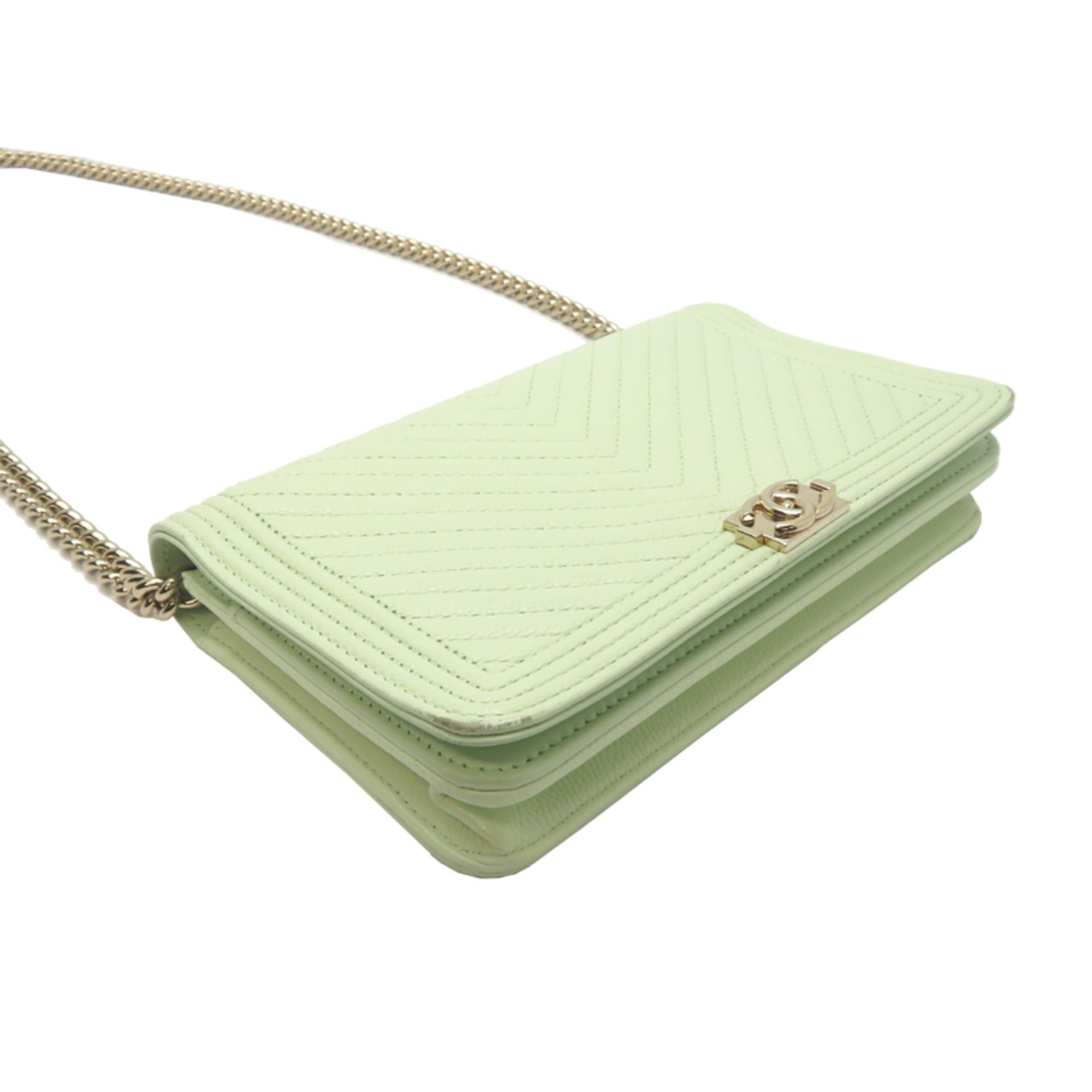 Chanel Chanel Boy V-Stitch Chain Wallet Women's Shoulder Bag AP1117 Caviar Leather Mint Green Size ONE SIZE - 3 Thumbnail