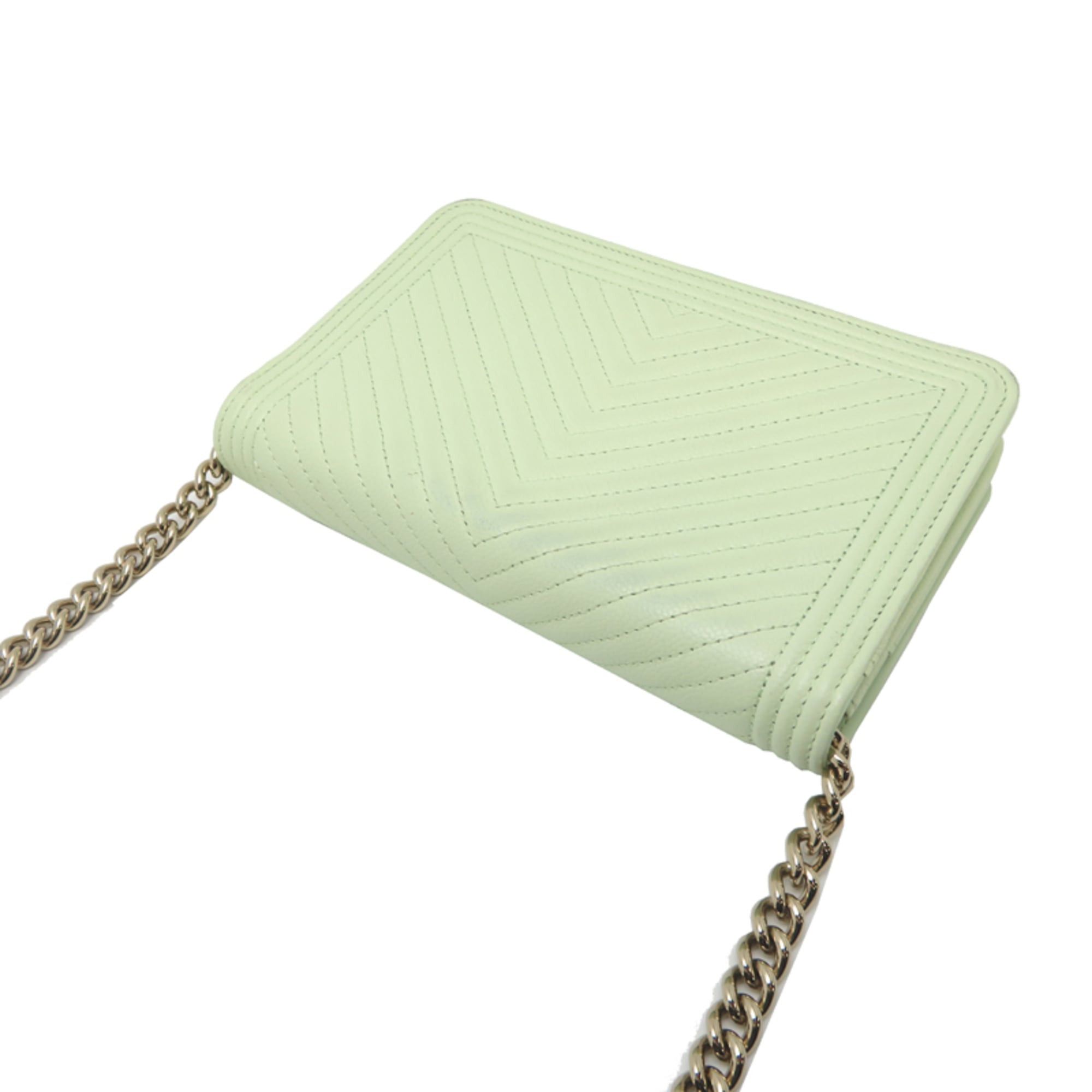 Chanel Chanel Boy V-Stitch Chain Wallet Women's Shoulder Bag AP1117 Caviar Leather Mint Green Size ONE SIZE - 4 Thumbnail