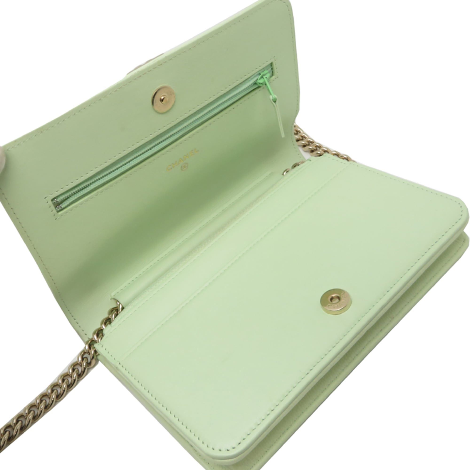 Chanel Chanel Boy V-Stitch Chain Wallet Women's Shoulder Bag AP1117 Caviar Leather Mint Green Size ONE SIZE - 6 Thumbnail