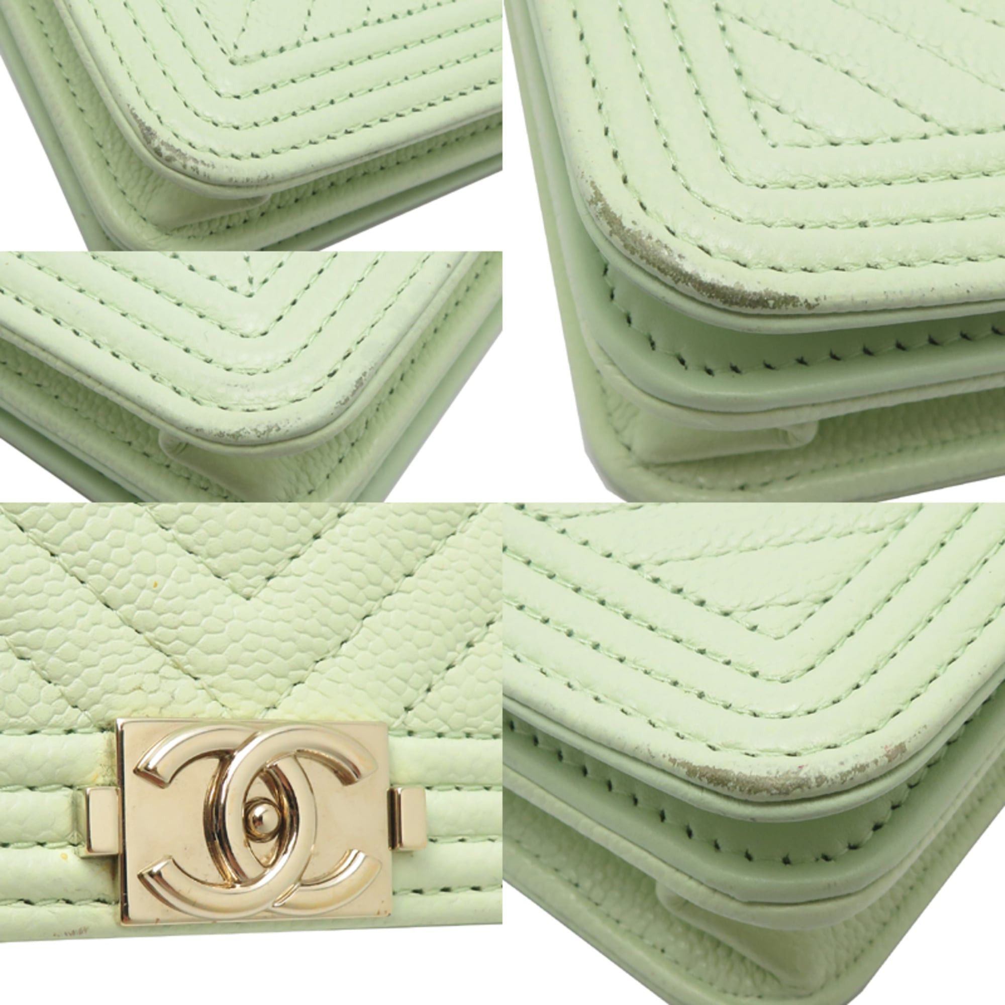 Chanel Chanel Boy V-Stitch Chain Wallet Women's Shoulder Bag AP1117 Caviar Leather Mint Green Size ONE SIZE - 10 Thumbnail