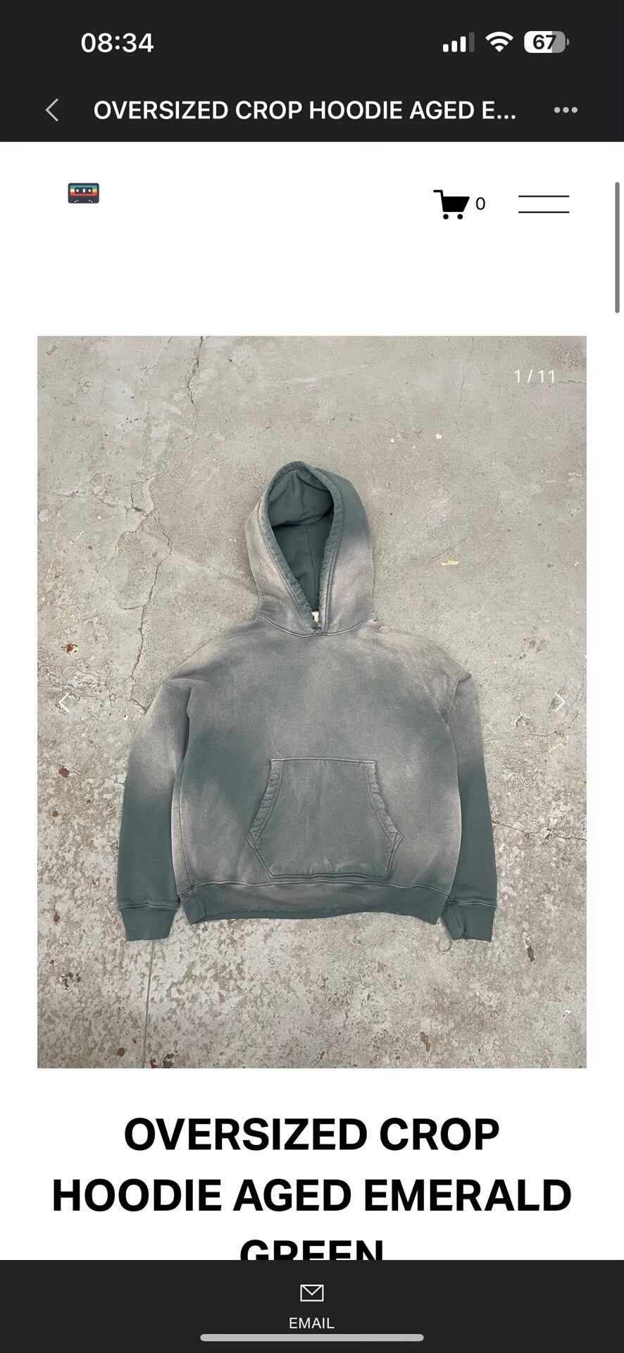 MOOJIMOOJIUS Oversized Crop Hoodie Aged Emerald Green Size US M / EU 48-50 / 2 - 7 Thumbnail