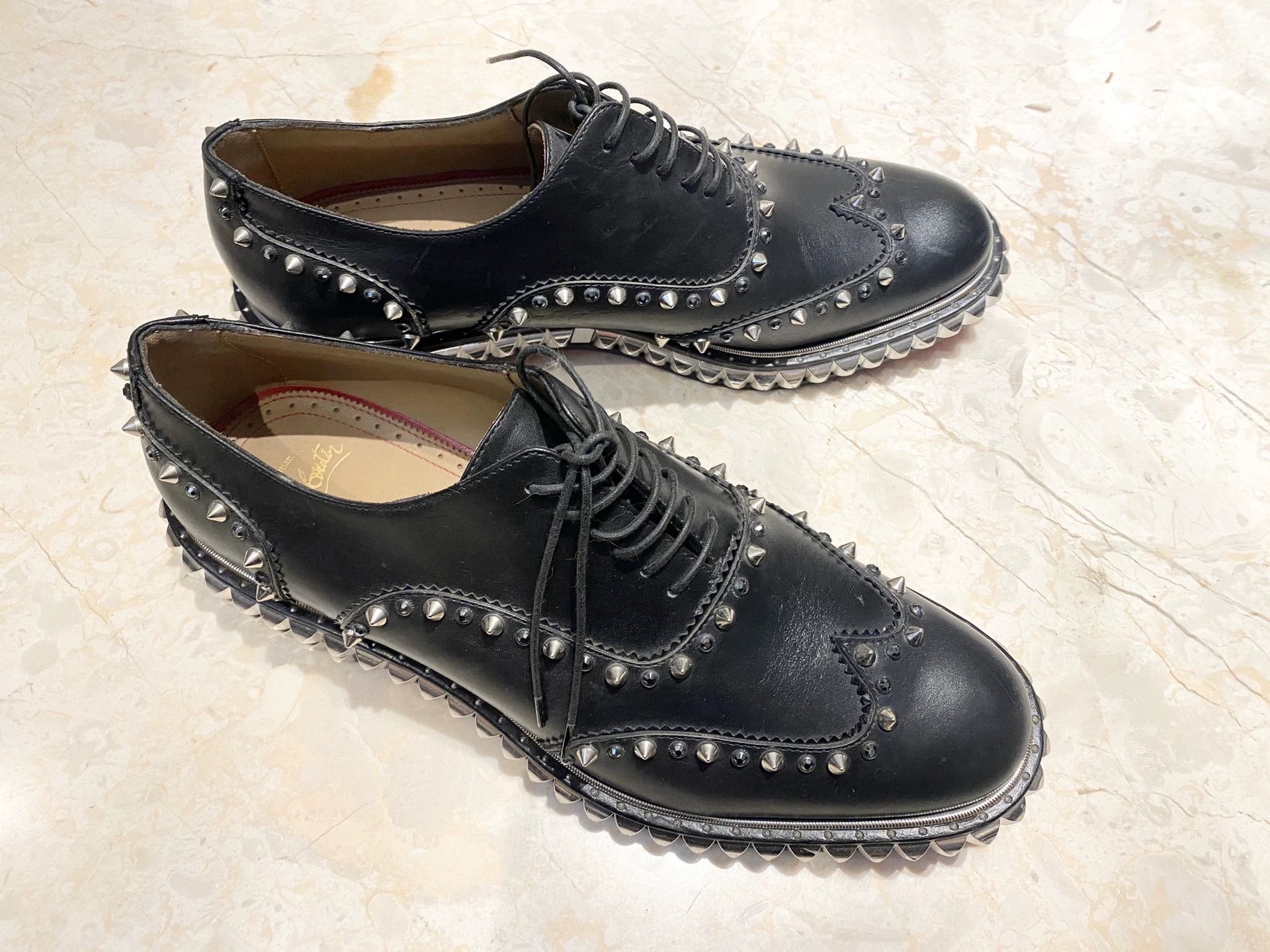 Christian Louboutin Black Studded Men's Leather Shoes Size US 8.5 / EU 41-42 - 3 Thumbnail