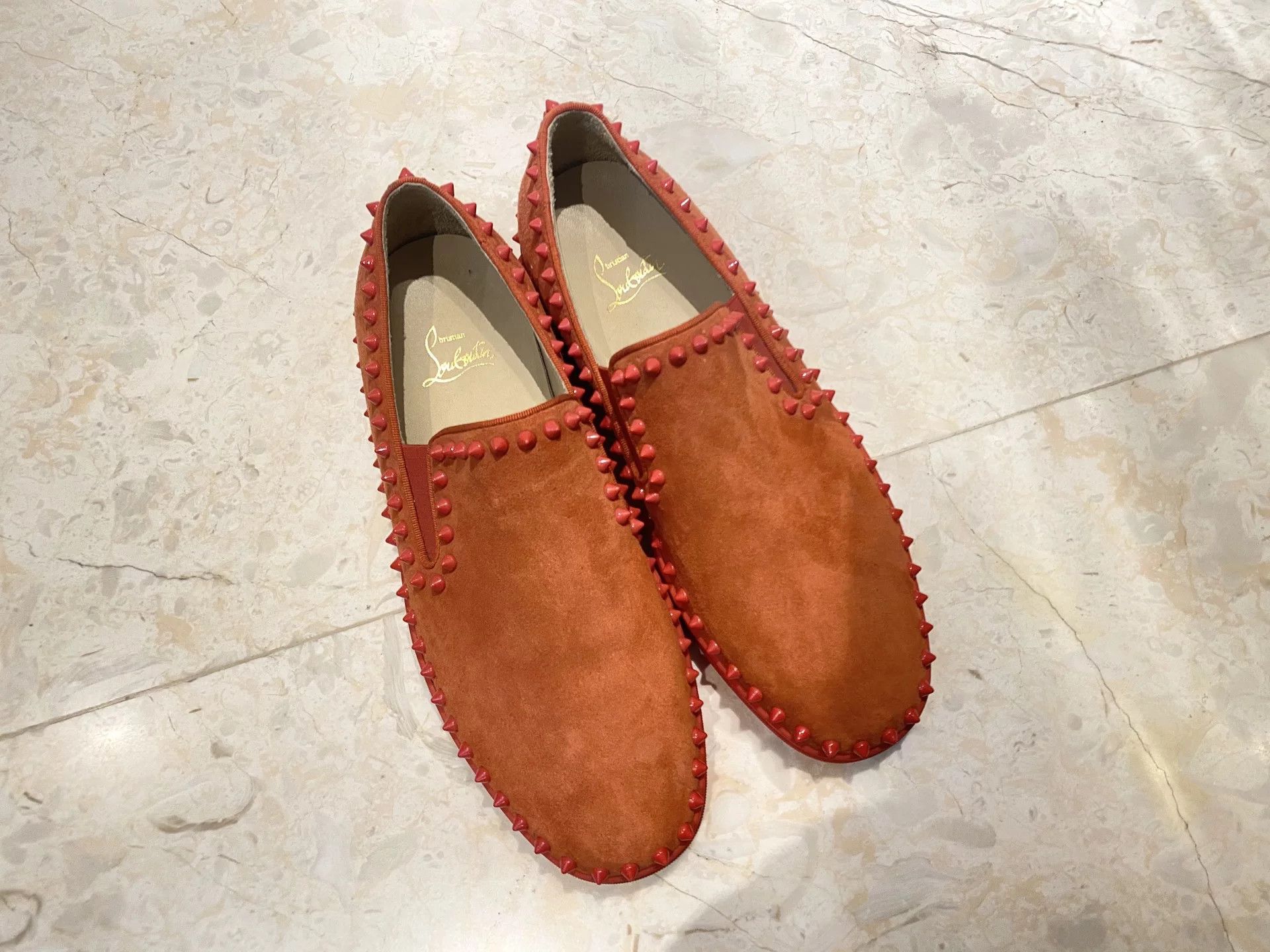 Christian Louboutin Christian Louboutin Orange Studded Loafers Size US 8 / EU 41 - 3 Thumbnail