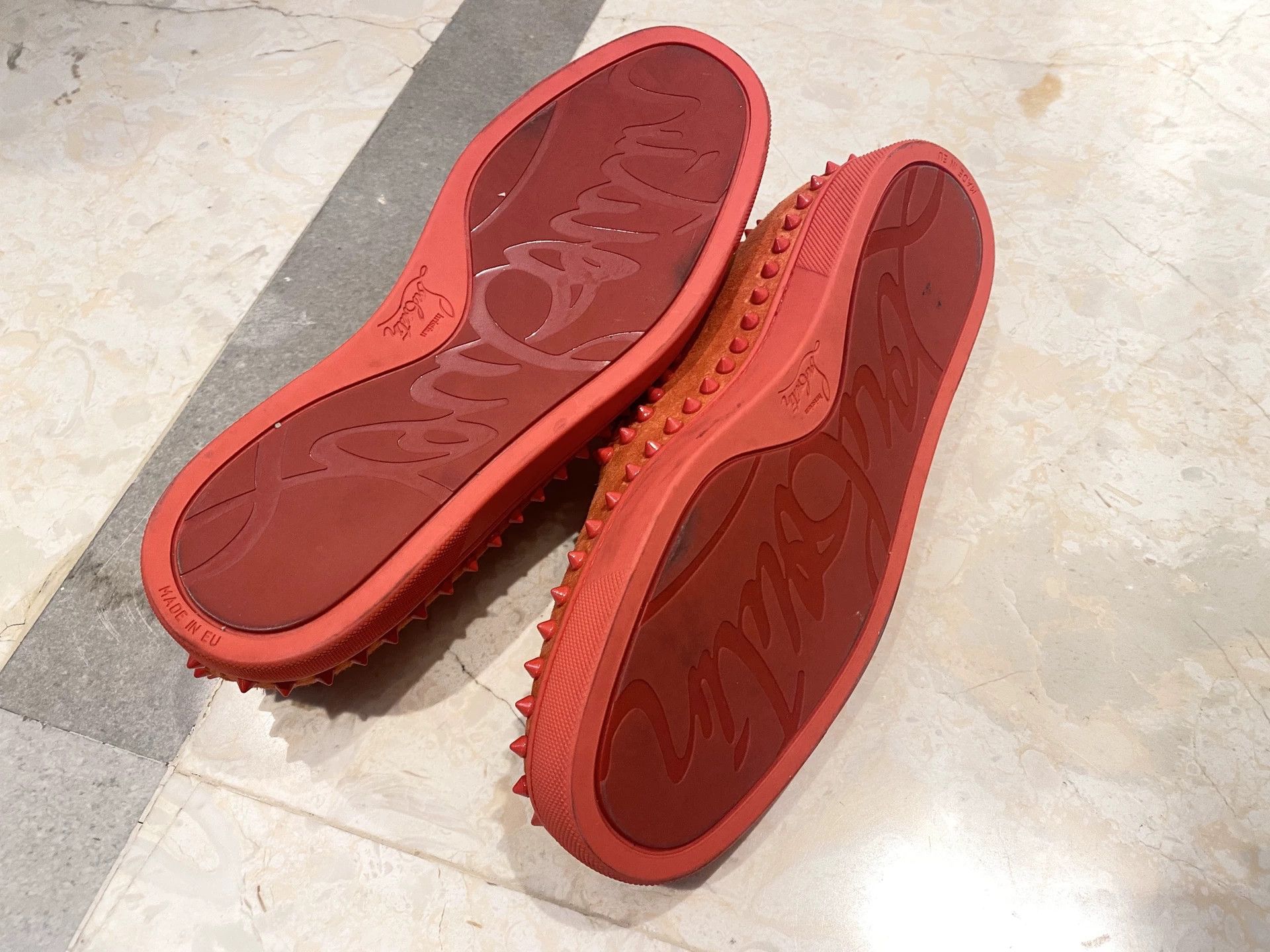 Christian Louboutin Christian Louboutin Orange Studded Loafers Size US 8 / EU 41 - 2 Thumbnail