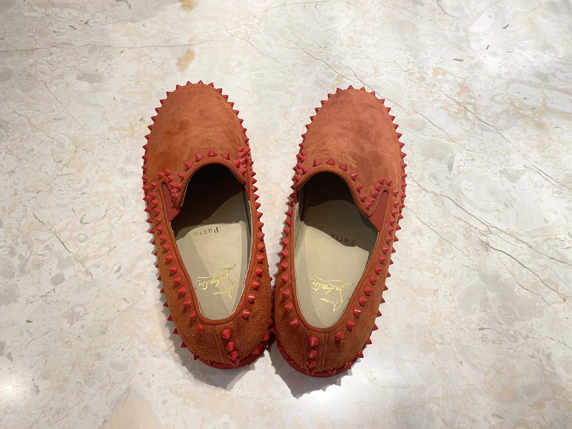 Christian Louboutin Christian Louboutin Orange Studded Loafers Size US 8 / EU 41 - 4 Thumbnail