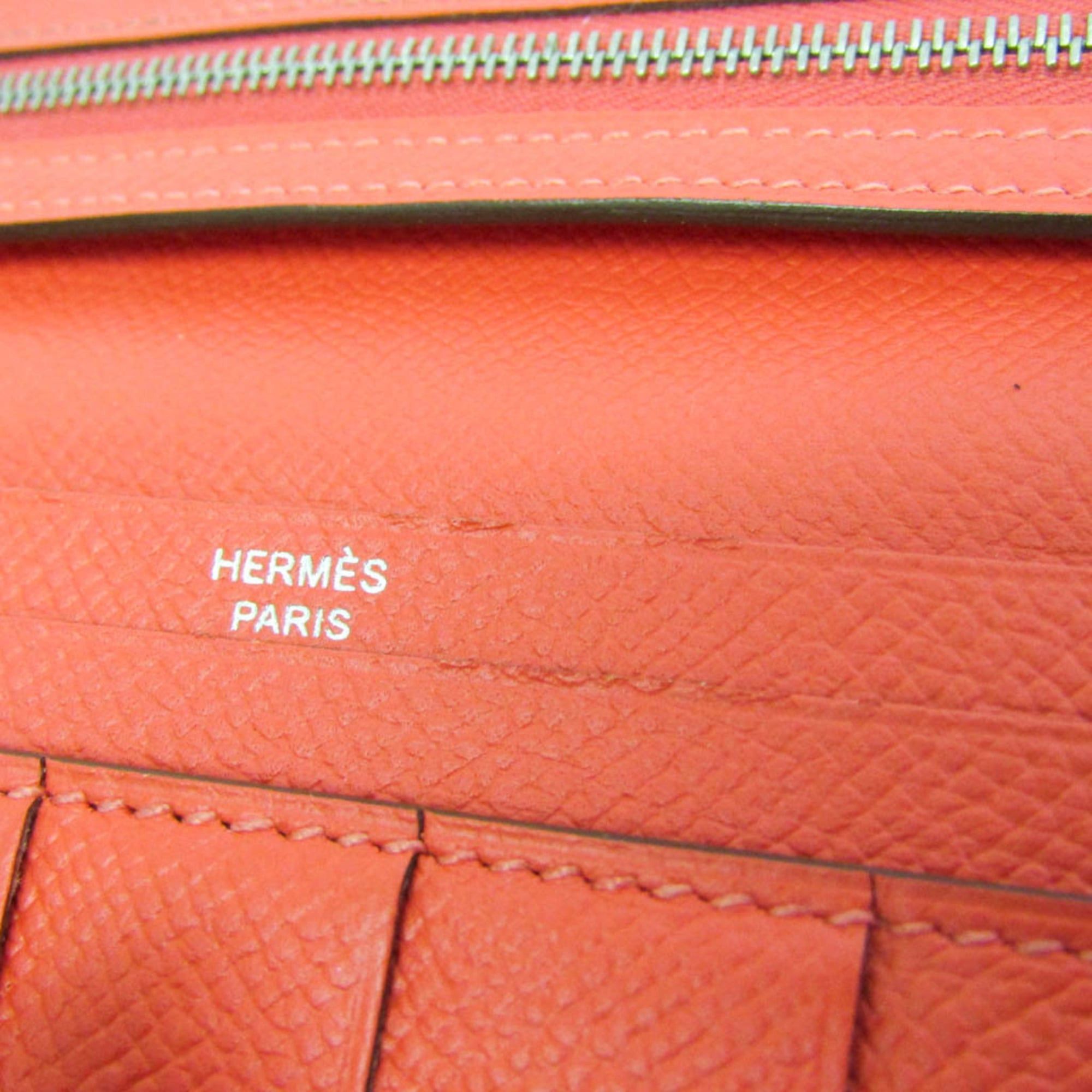 Hermes Hermes Bearn Bearn Soufflé Women's Epsom Leather Long Wallet (bi-fold) Salmon Pink Size ONE SIZE - 14 Thumbnail