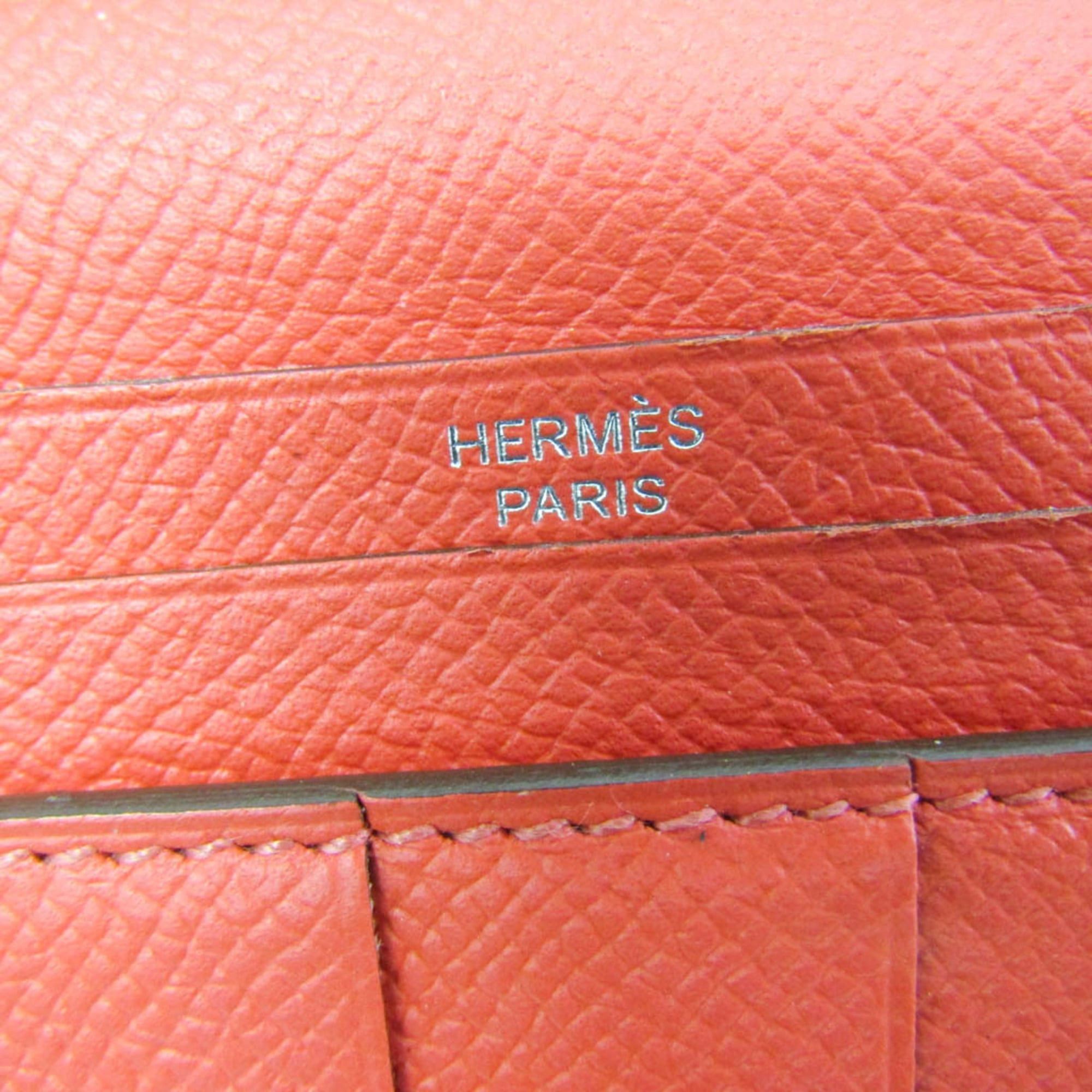 Hermes Hermes Bearn Bearn Soufflé Women's Epsom Leather Long Wallet (bi-fold) Salmon Pink Size ONE SIZE - 16 Thumbnail