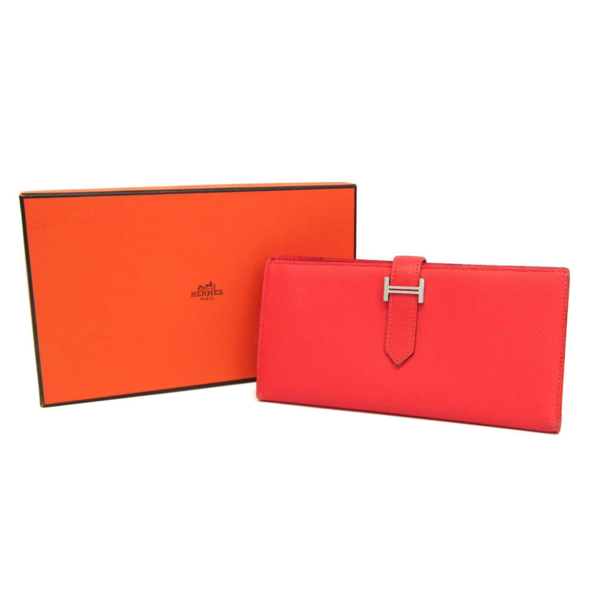 Hermes Hermes Bearn Bearn Soufflé Women's Epsom Leather Long Wallet (bi-fold) Salmon Pink Size ONE SIZE - 2 Thumbnail