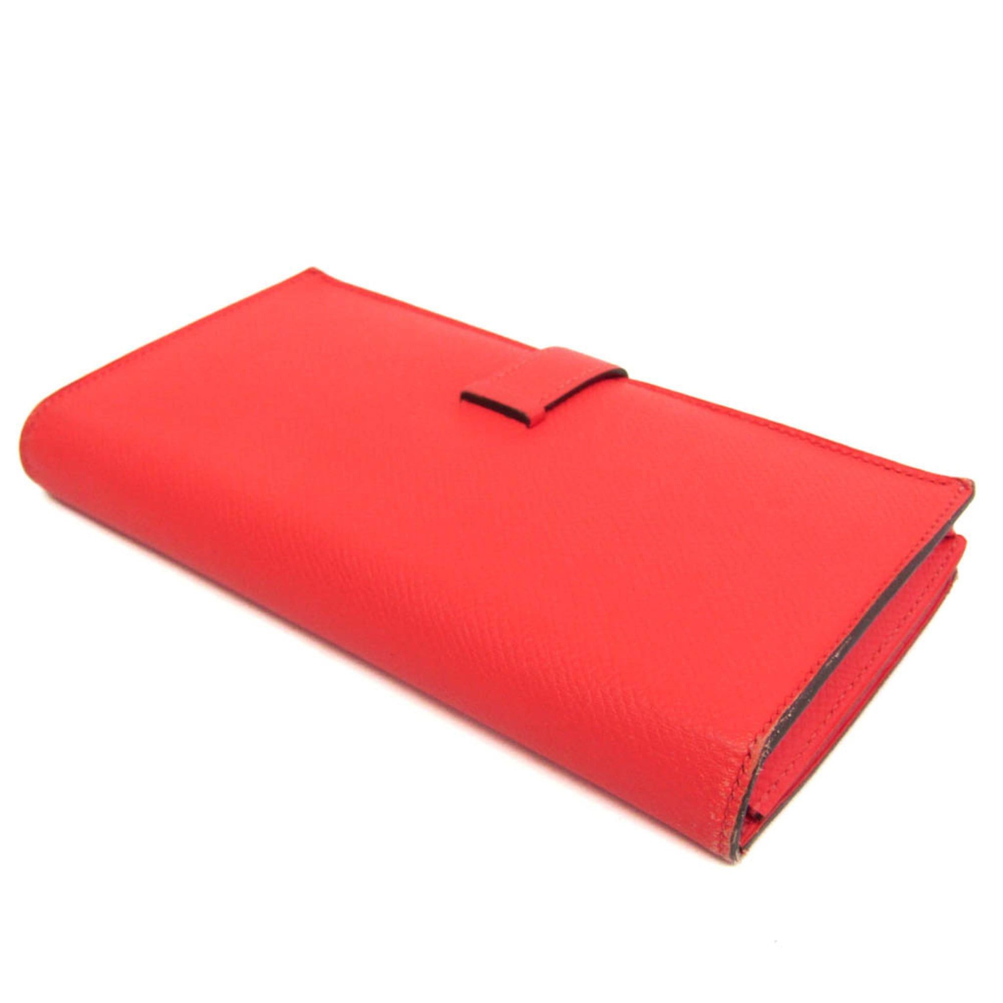 Hermes Hermes Bearn Bearn Soufflé Women's Epsom Leather Long Wallet (bi-fold) Salmon Pink Size ONE SIZE - 3 Thumbnail