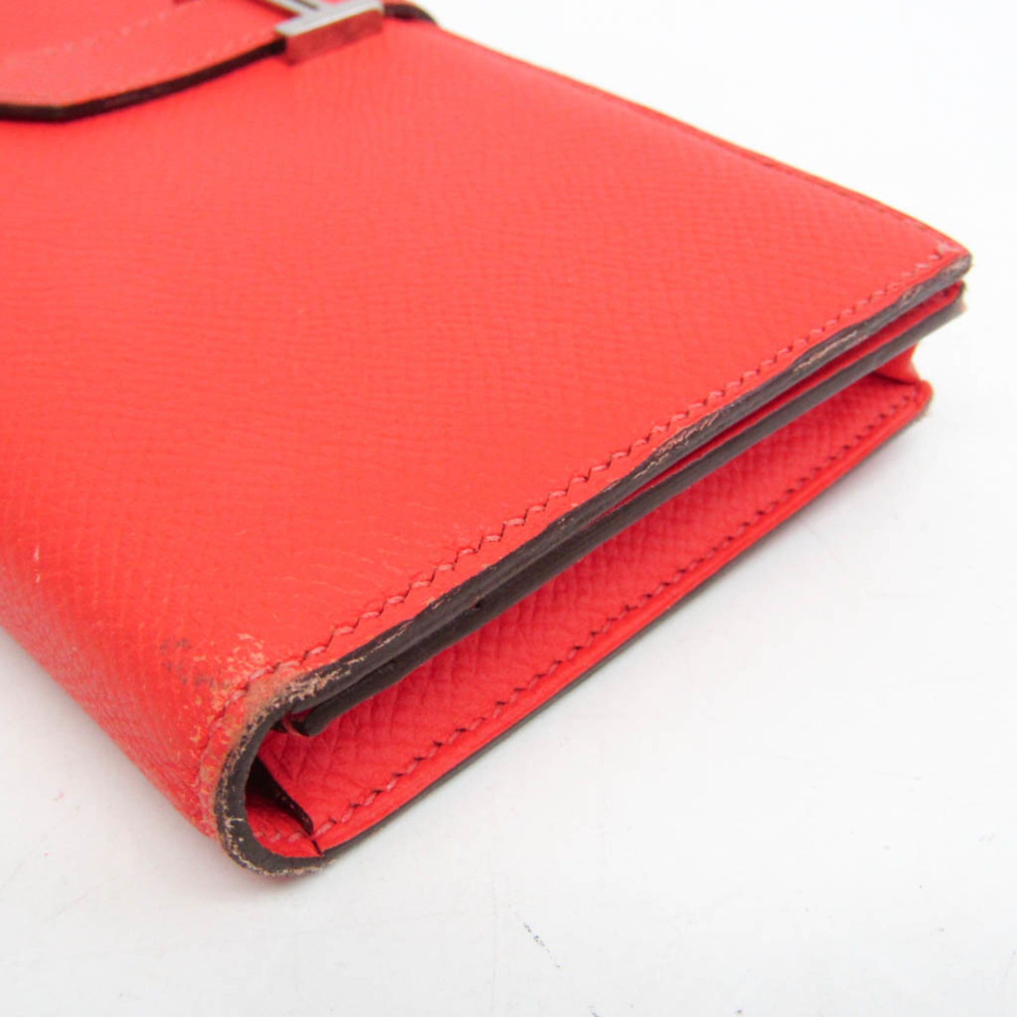 Hermes Hermes Bearn Bearn Soufflé Women's Epsom Leather Long Wallet (bi-fold) Salmon Pink Size ONE SIZE - 7 Thumbnail