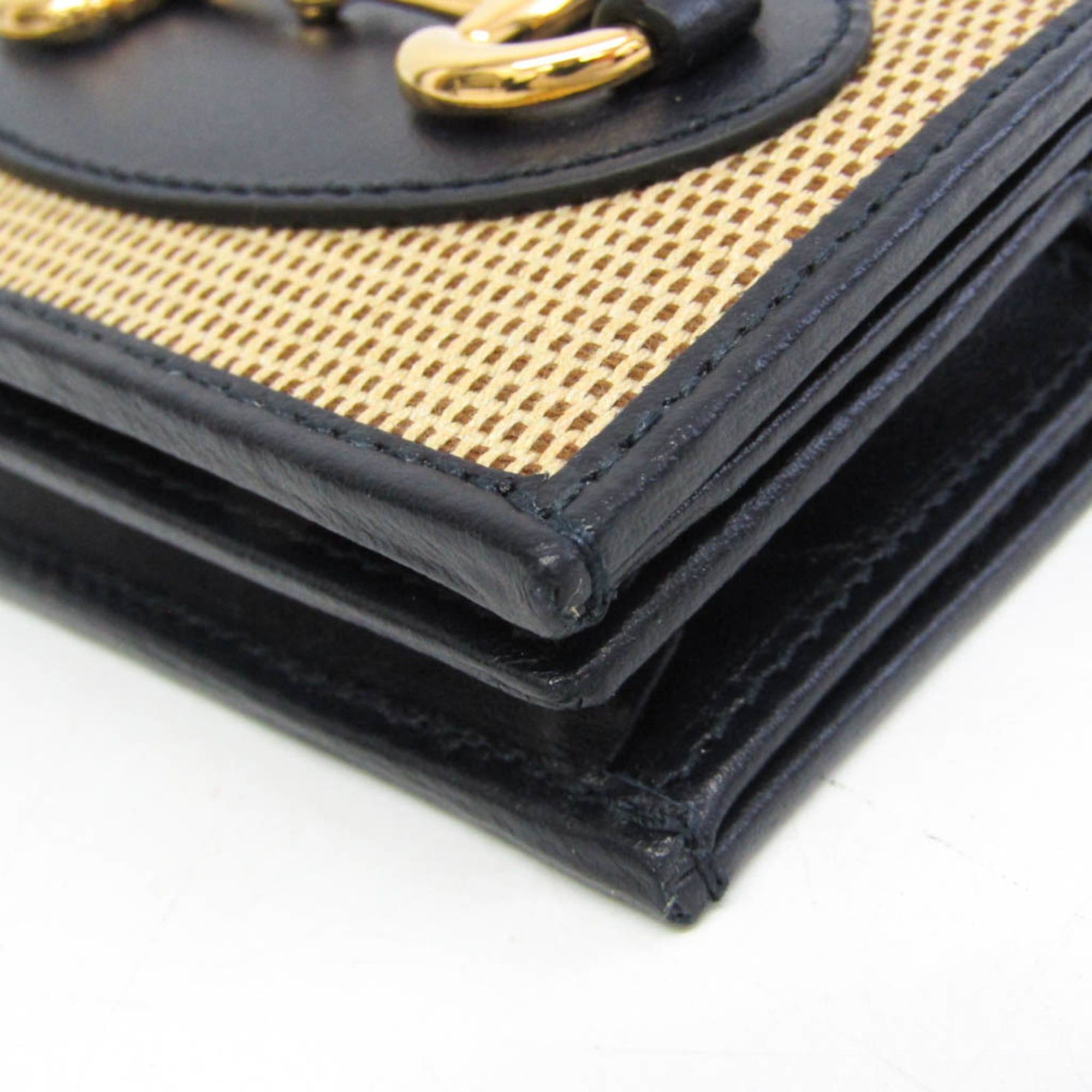 Gucci Gucci Horsebit 1955 Mini Wallet 621887 Women's Canvas,Leather Wallet (bi-fold) Beige,Black Size ONE SIZE - 6 Thumbnail