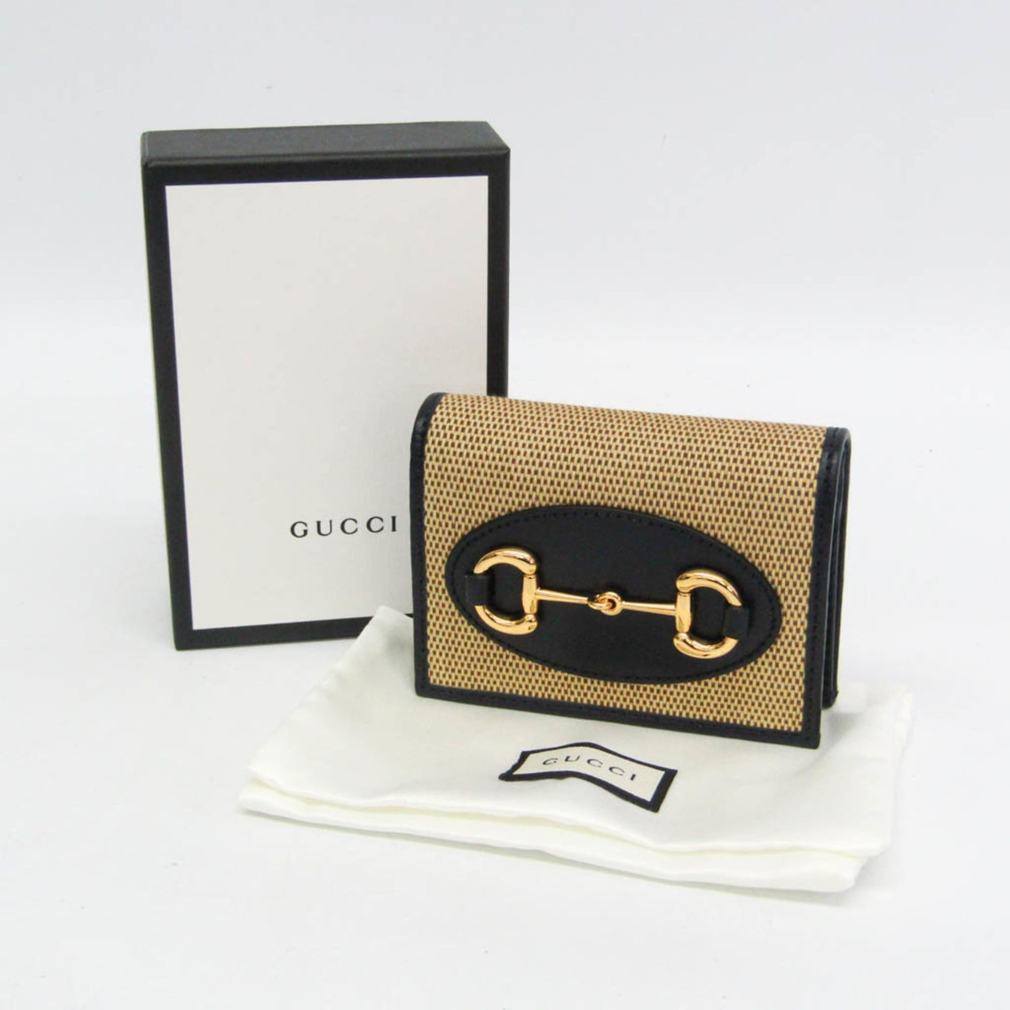 Gucci Gucci Horsebit 1955 Mini Wallet 621887 Women's Canvas,Leather Wallet (bi-fold) Beige,Black Size ONE SIZE - 2 Thumbnail