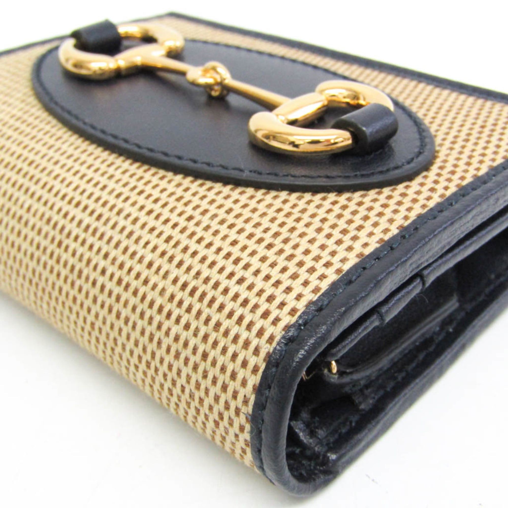 Gucci Gucci Horsebit 1955 Mini Wallet 621887 Women's Canvas,Leather Wallet (bi-fold) Beige,Black Size ONE SIZE - 7 Thumbnail