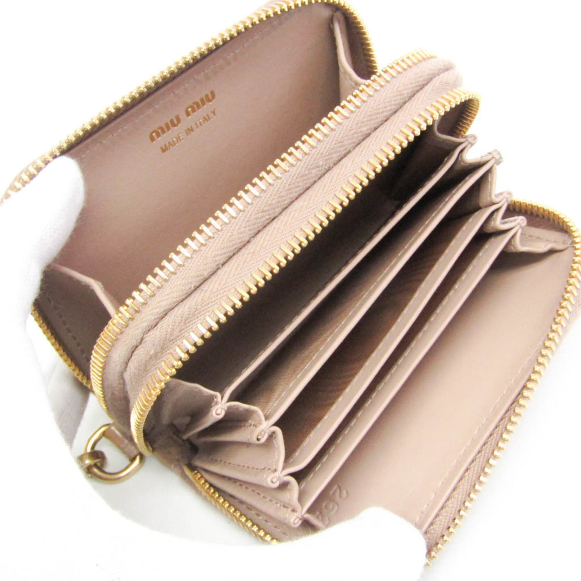 Miu Miu Miu Miu Double Zipper 5MC078 Leather Card Case Pink Beige Size ONE SIZE - 3 Thumbnail