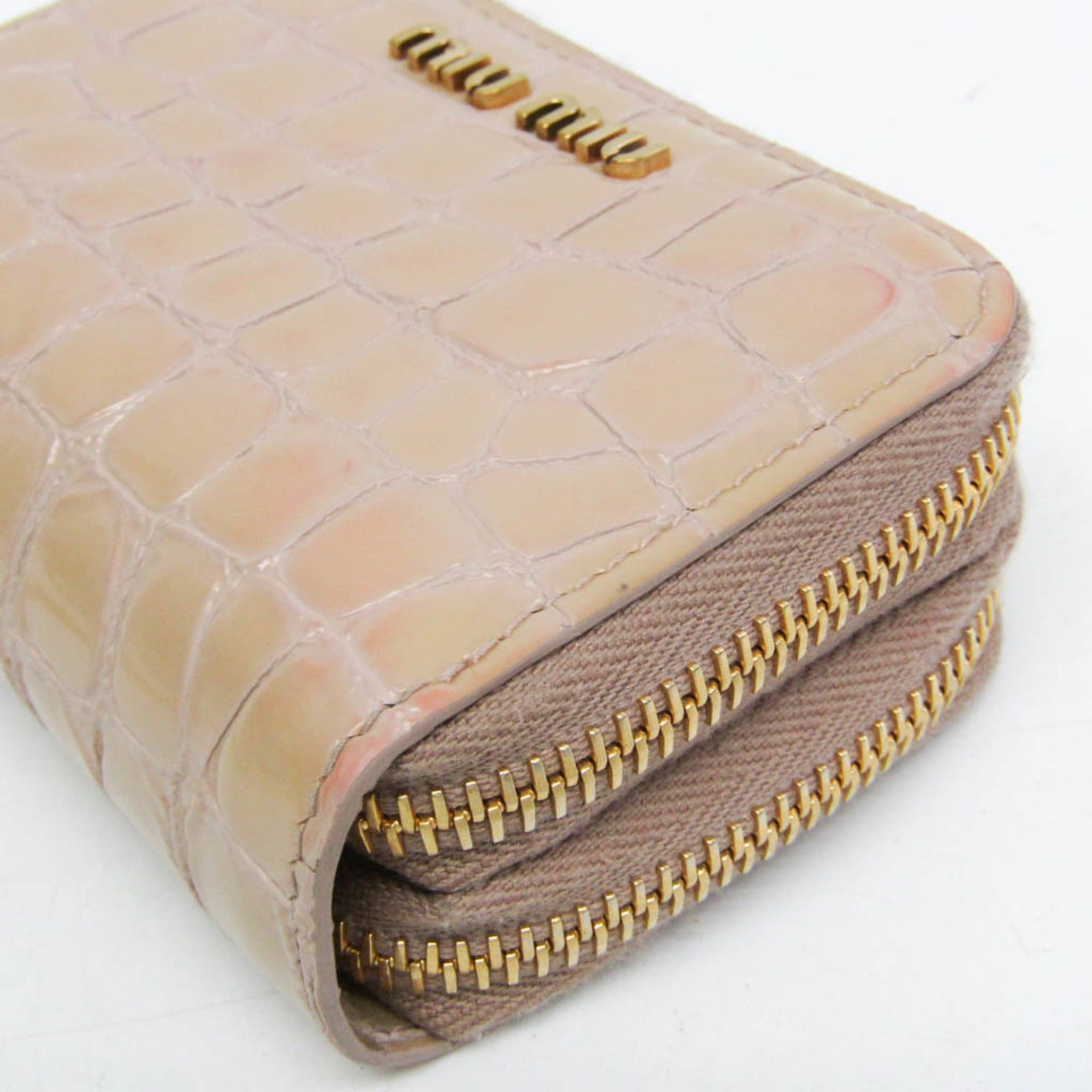 Miu Miu Miu Miu Double Zipper 5MC078 Leather Card Case Pink Beige Size ONE SIZE - 6 Thumbnail