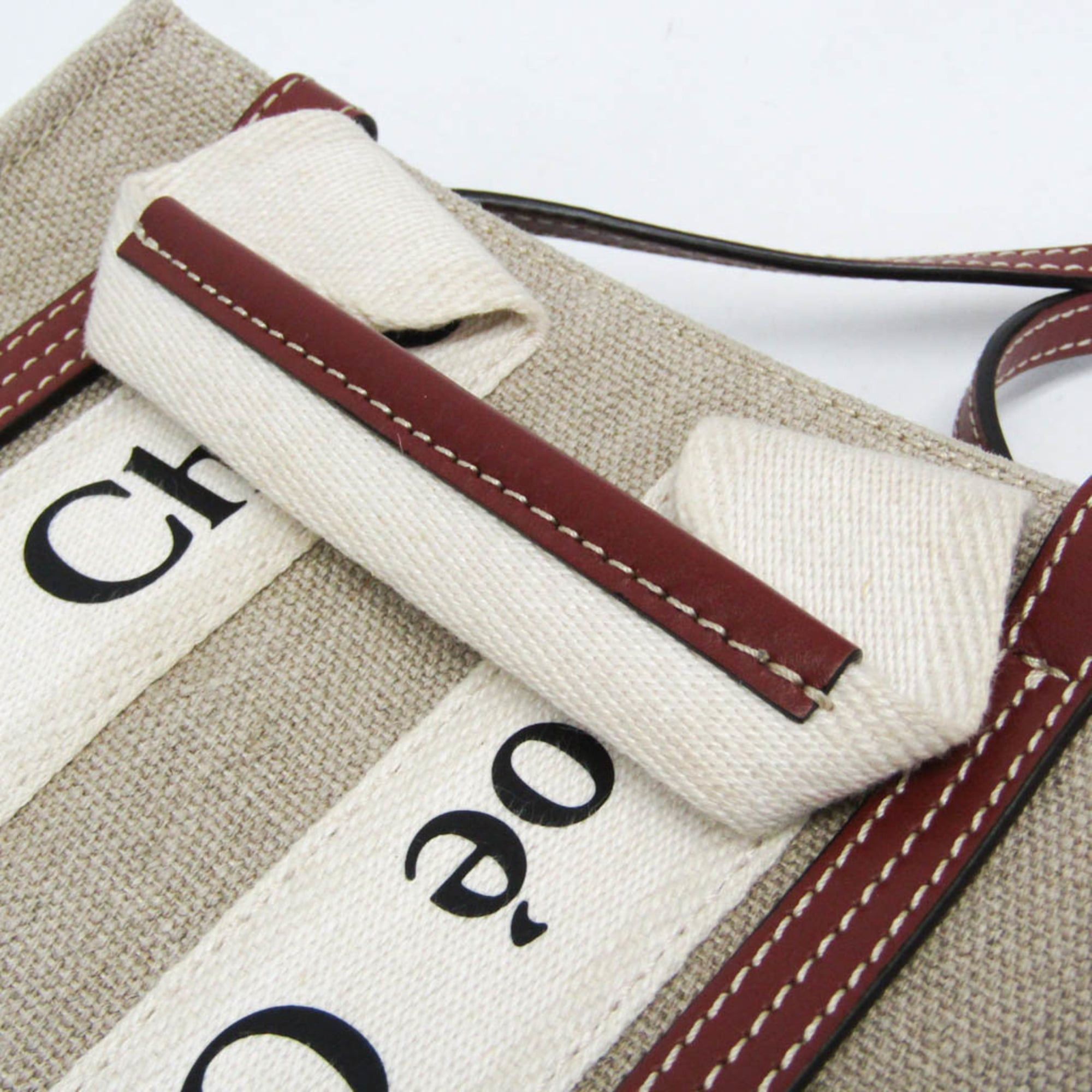 Chloe Chloé Woody Mini CHC22AP237I266J5 Women's Canvas,Leather Shoulder Bag Light Beige Size ONE SIZE - 5 Thumbnail
