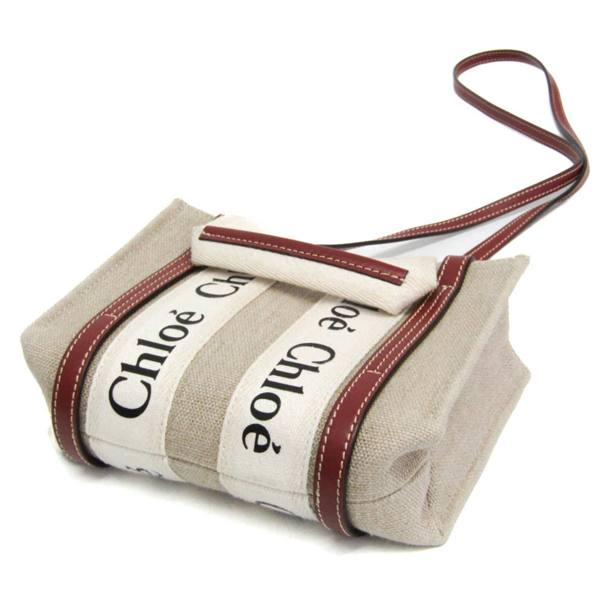 Chloe Chloé Woody Mini CHC22AP237I266J5 Women's Canvas,Leather Shoulder Bag Light Beige Size ONE SIZE - 2 Thumbnail