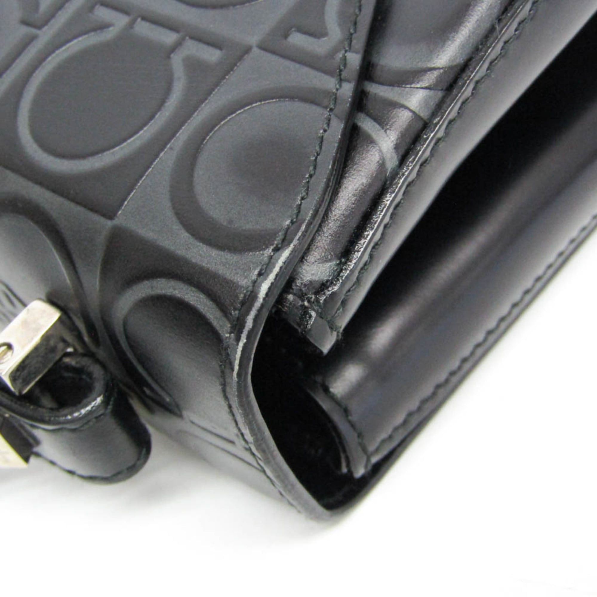 Salvatore Ferragamo Salvatore Ferragamo Gancini DY-21 1258 Women's Leather Handbag Black Size ONE SIZE - 8 Thumbnail