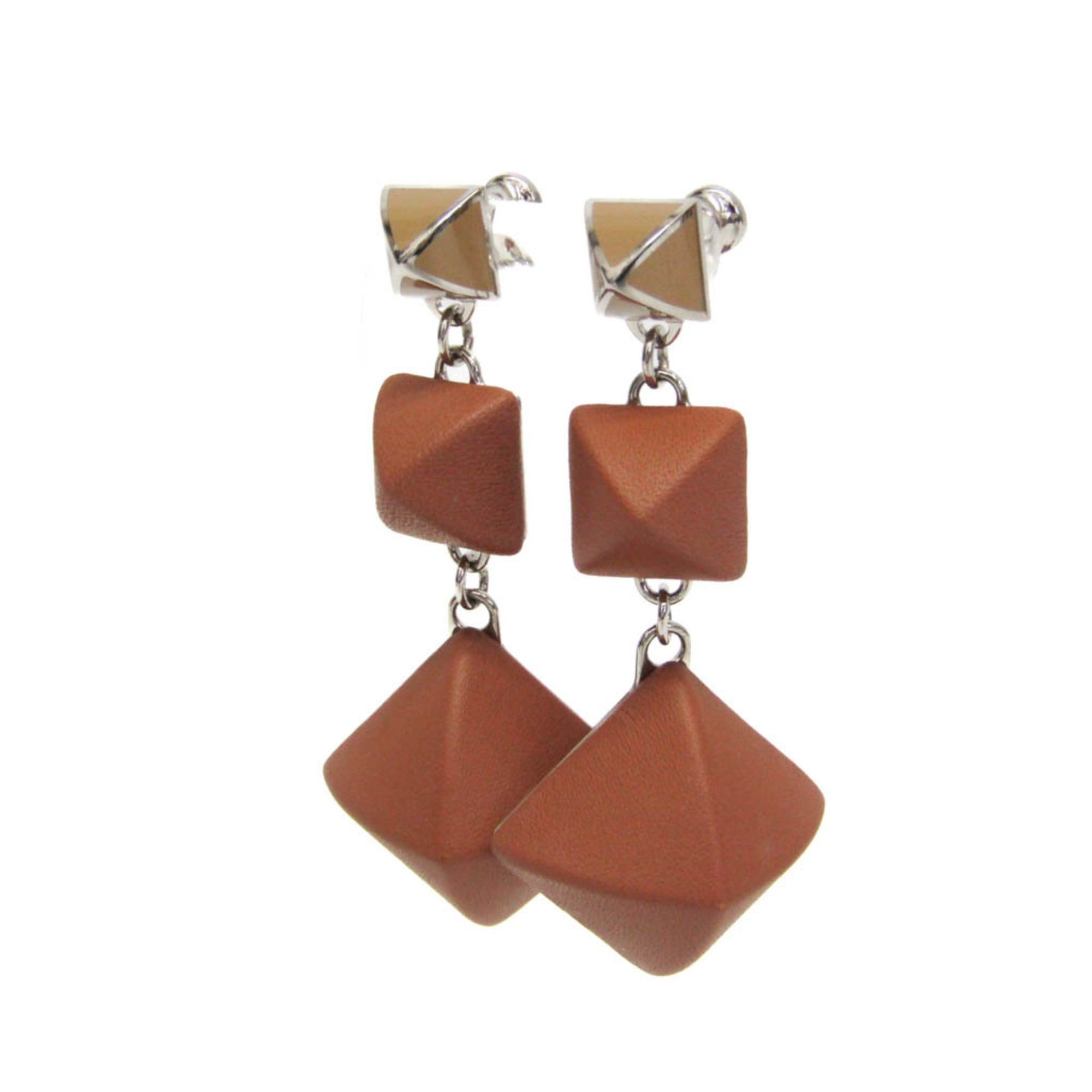 Hermes Hermes Medor Gaine GM Leather,Metal Stud Earrings Brown Size ONE SIZE - 3 Thumbnail